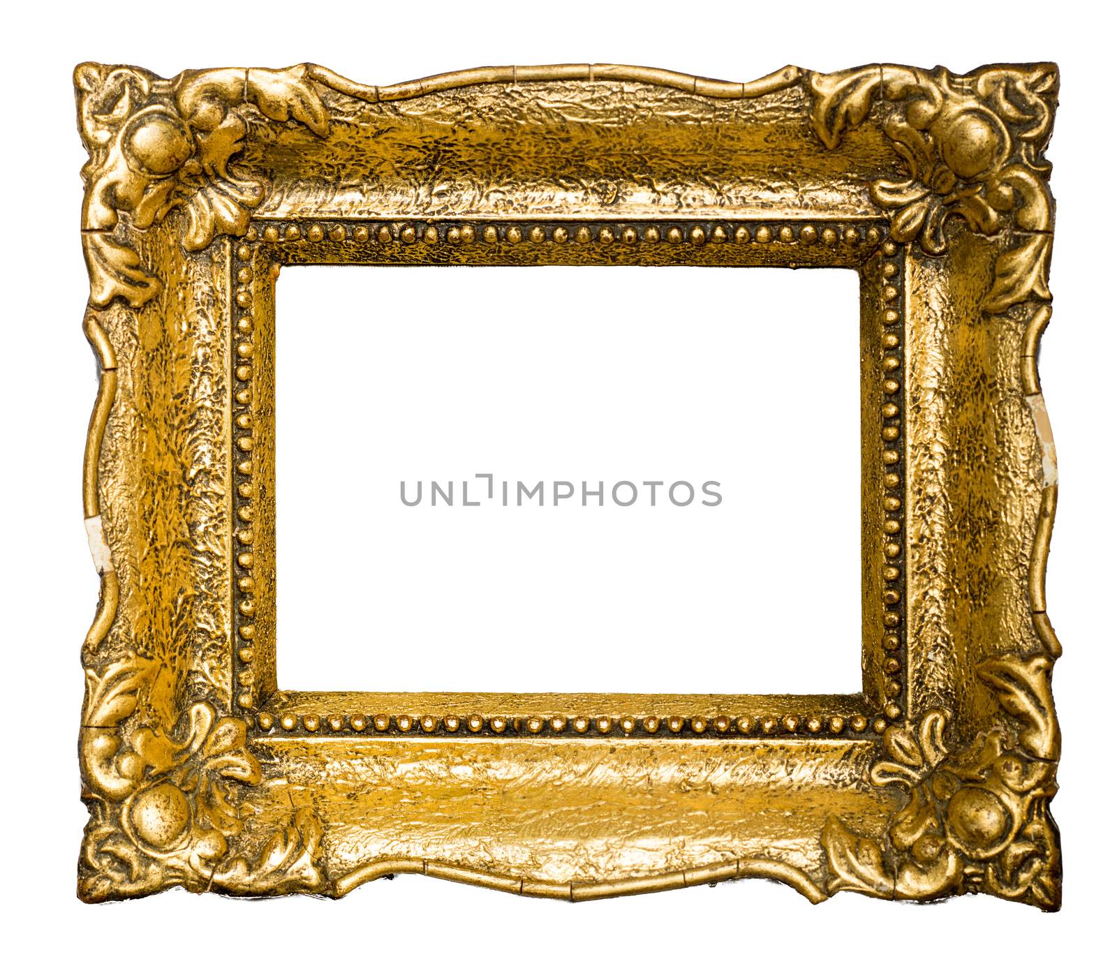 Big old gold picture frame, isolated on white