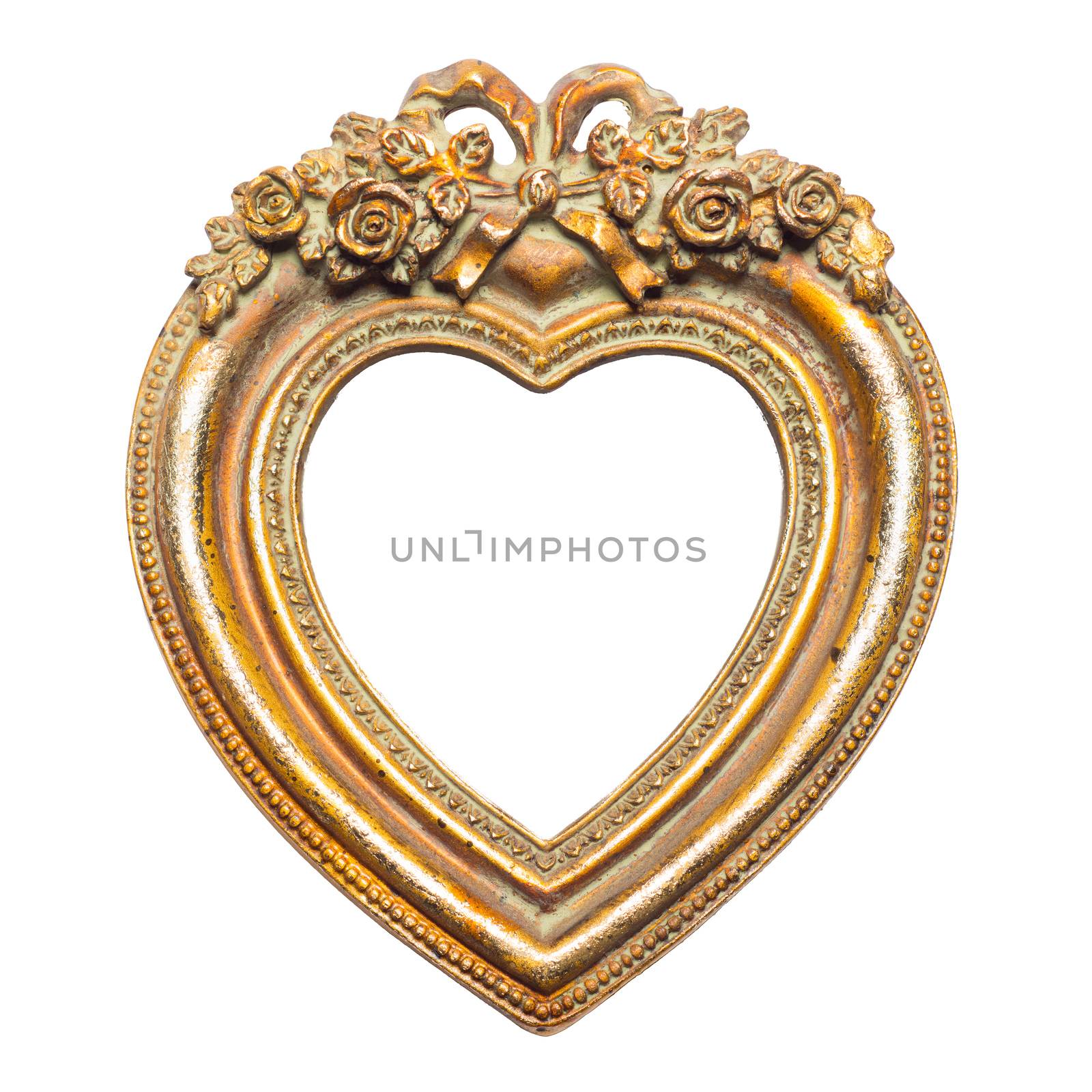 Old memories - gold heart shape picture frame