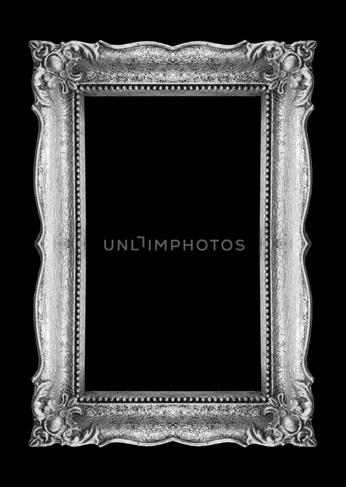 Old Silver Picture Frame on black background