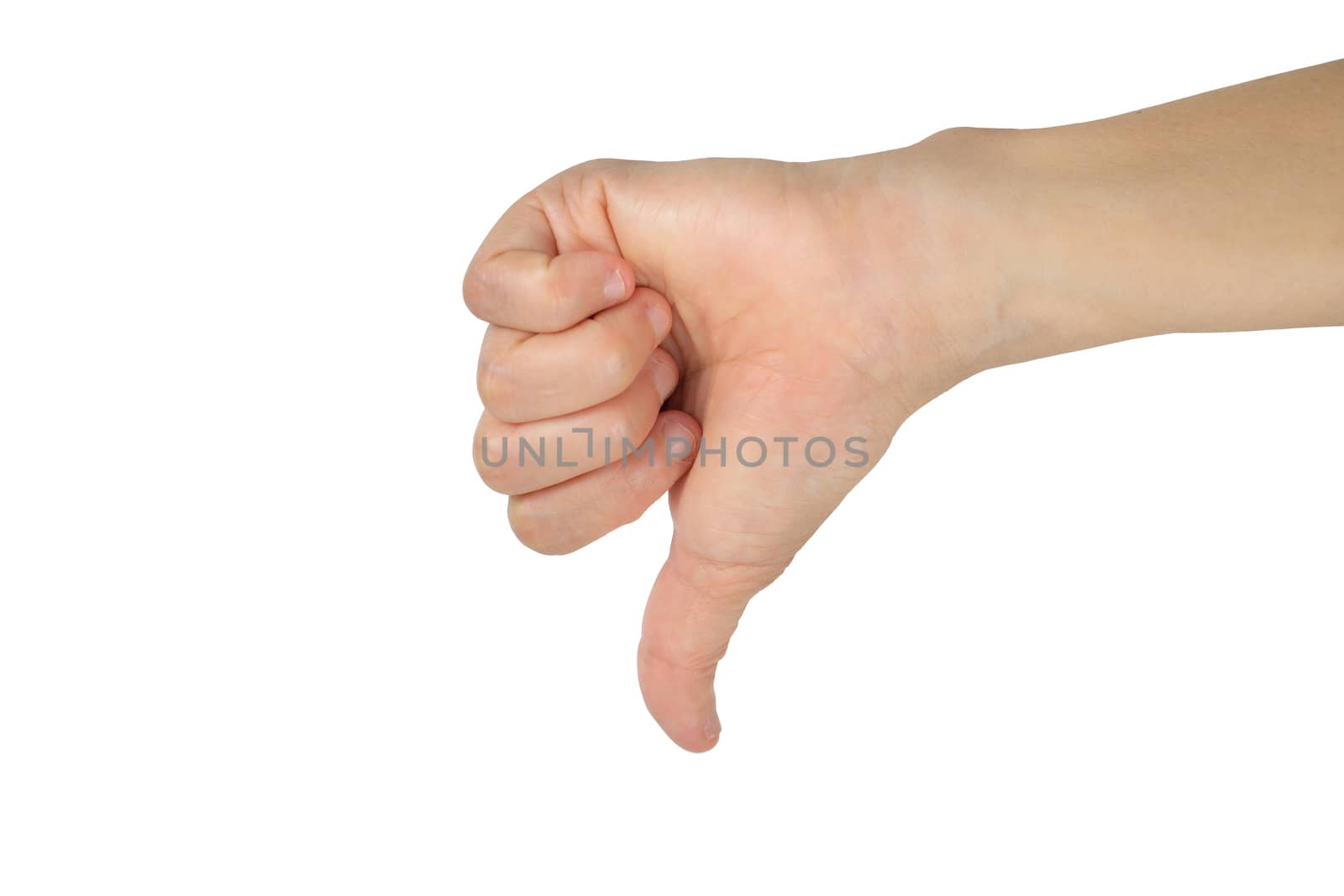 hand with thumb down isolated on white background with clipping path