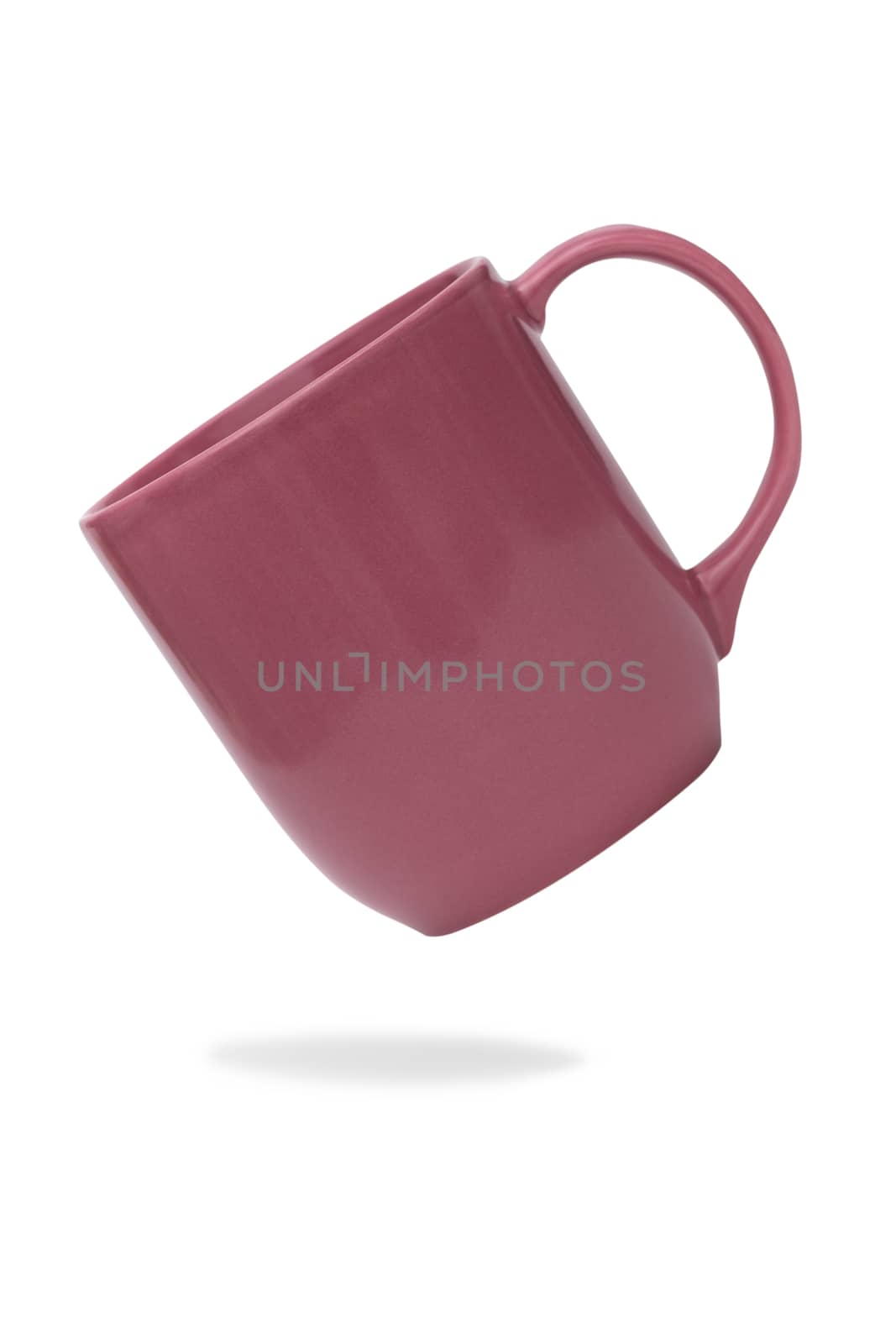 Pink ceramic mug or Coffee cup with shadow isolated on white background.