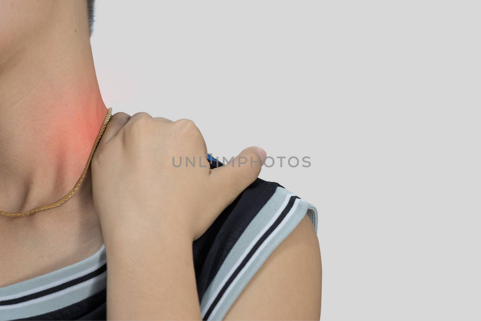  Young woman suffering from pain in neck  by feelartfeelant
