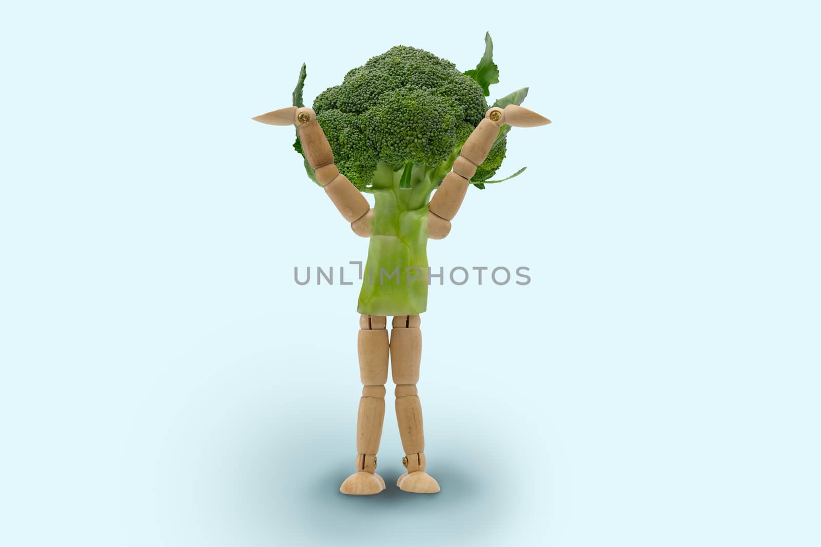 Illustration of Human vegetable Broccoli on isolated blue background.