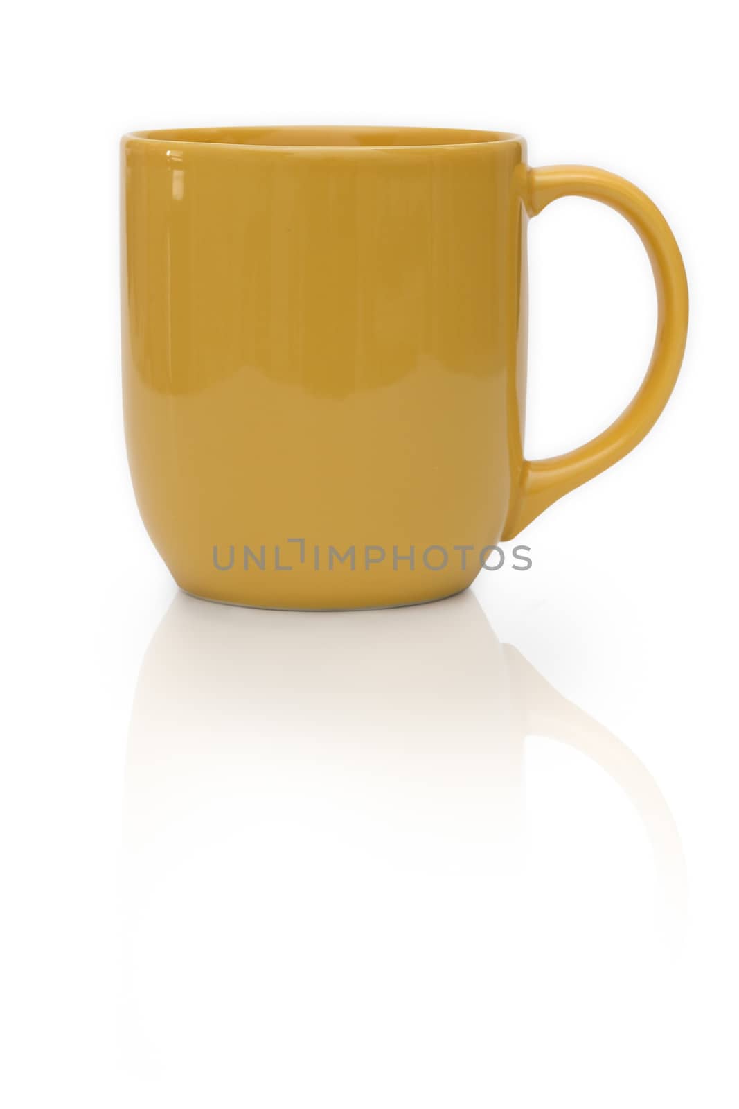 yellow ceramic mug or Coffee cup isolated on white background.