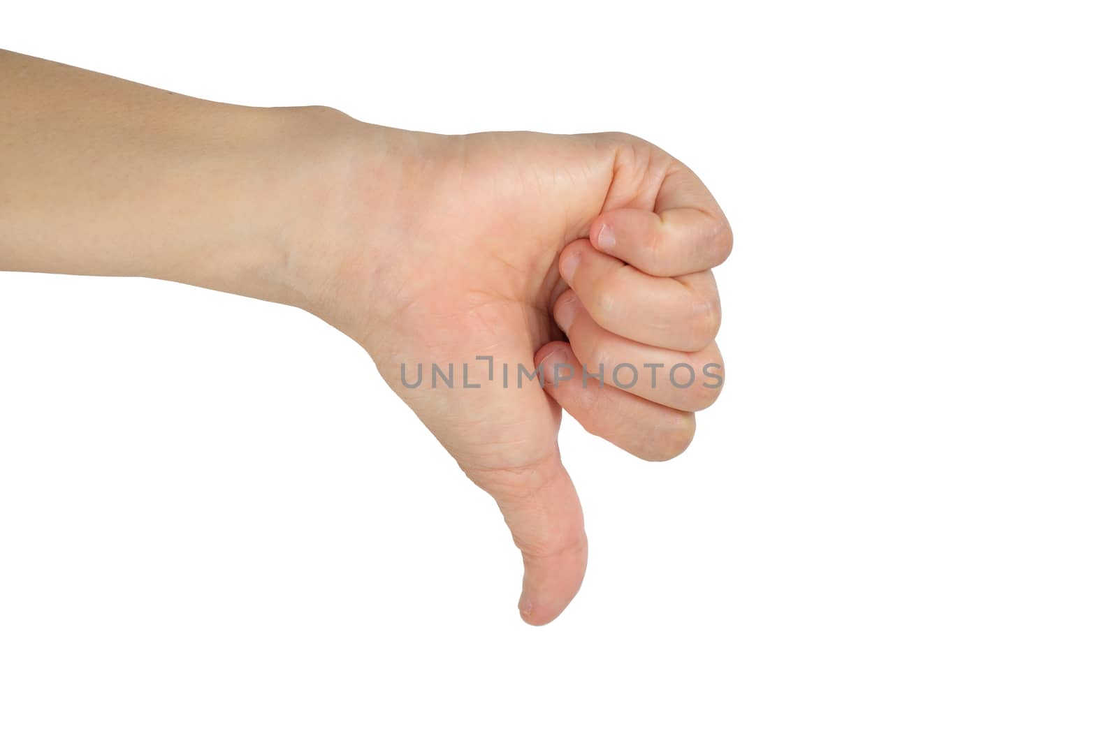 hand with thumb down isolated on white background with clipping path