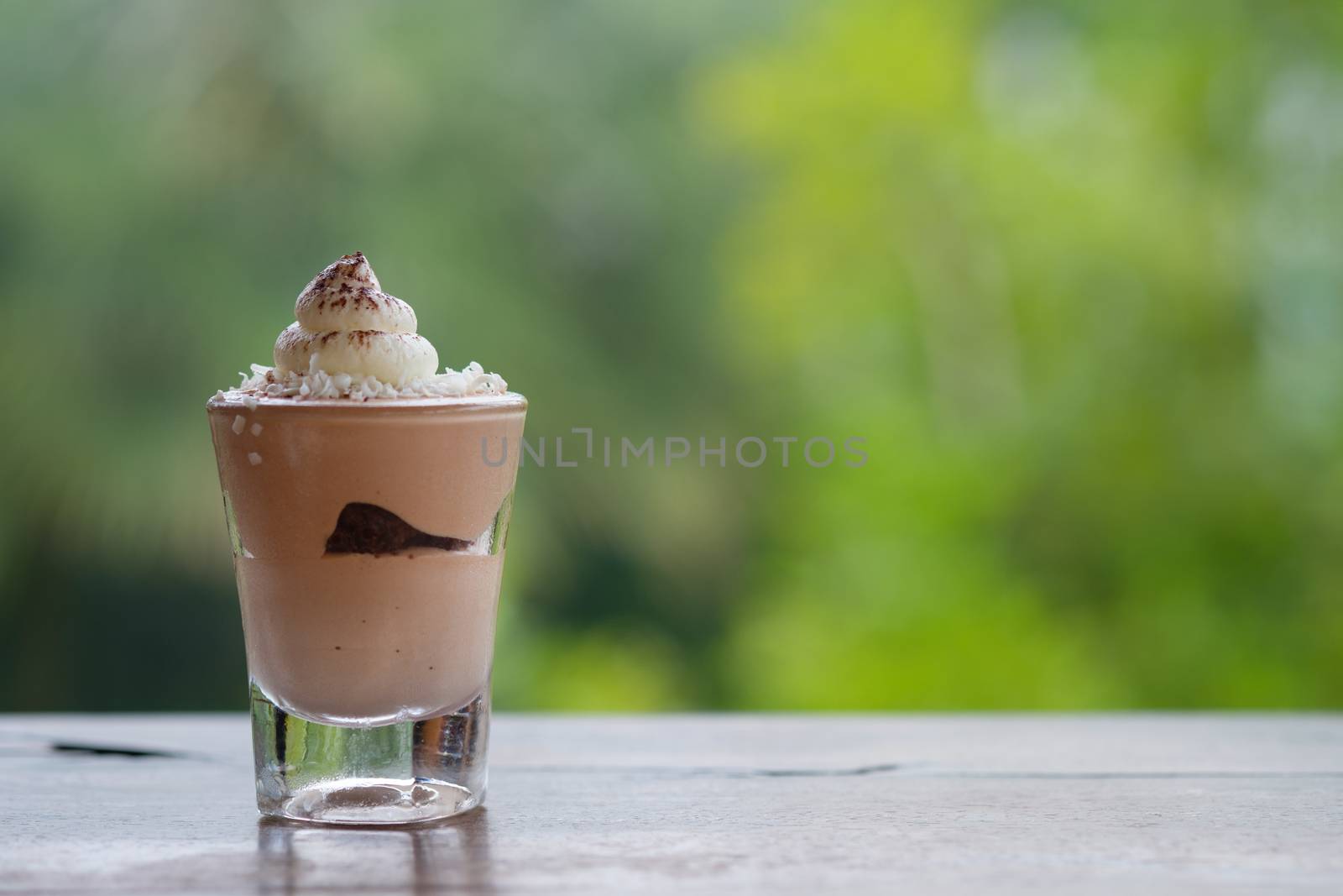 Chocolated mousse cake in a small glass  by feelartfeelant