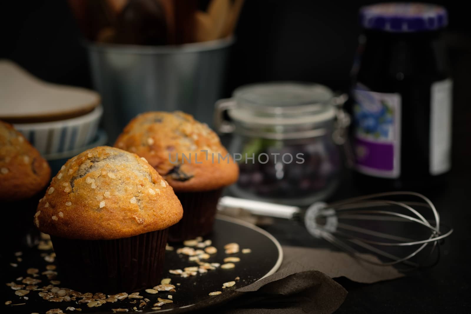 Still life blueberry muffins in a rustic style.  by feelartfeelant