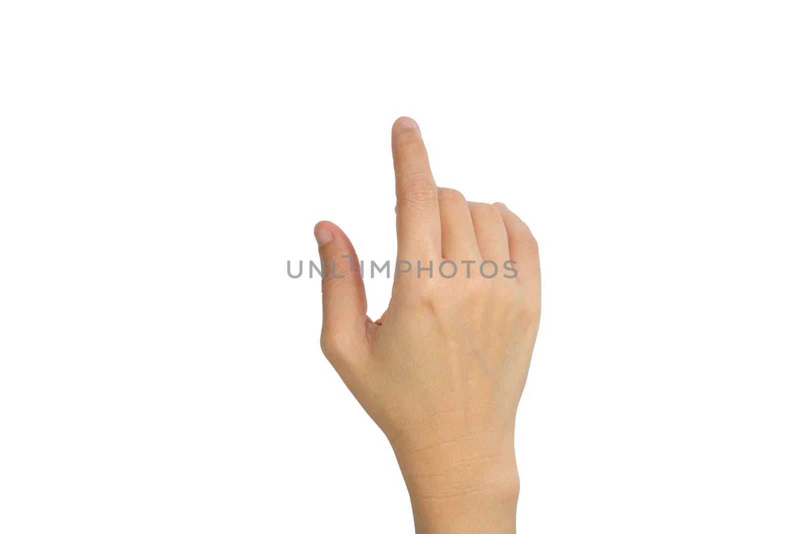 hand touching virtual screen isolated on white background
