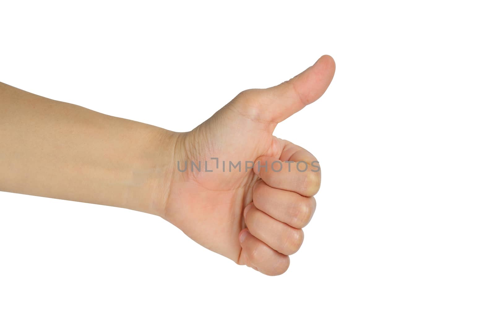 hand with thumb up isolated on white background with clipping path