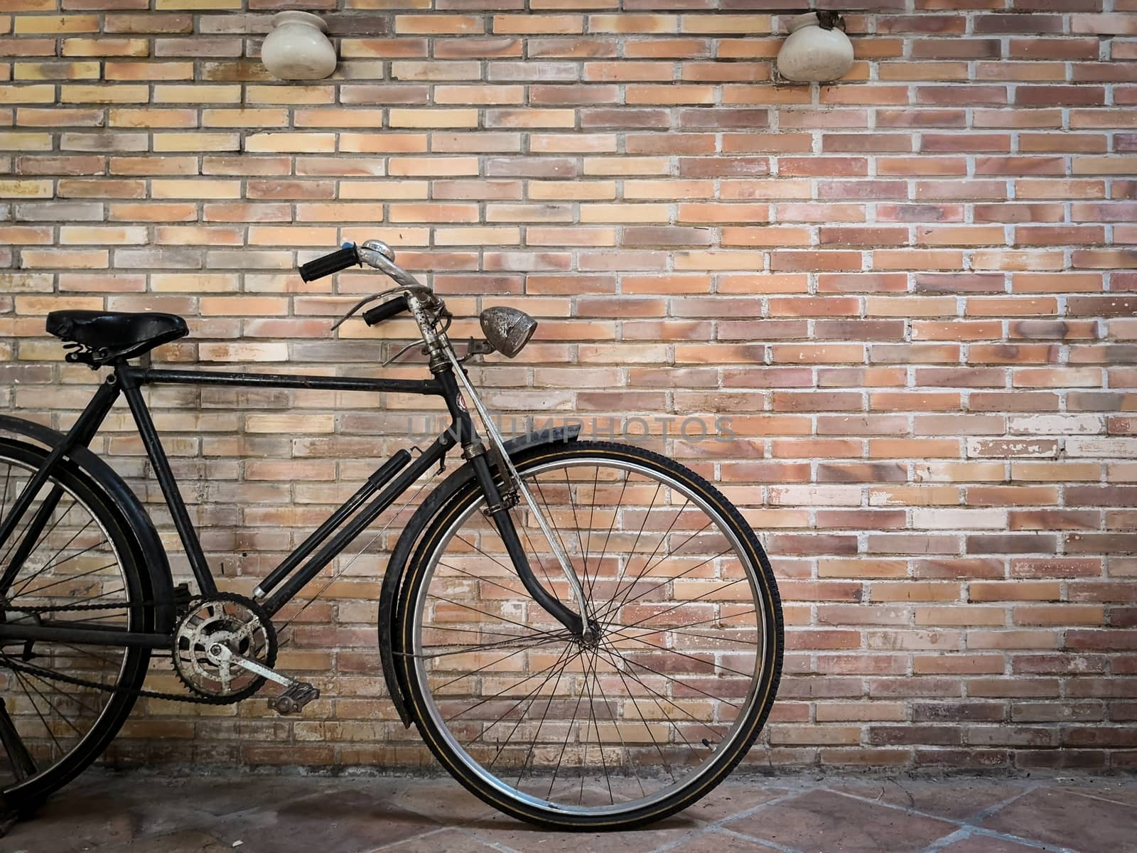 retro bicycle in front of the old brick wall. by feelartfeelant
