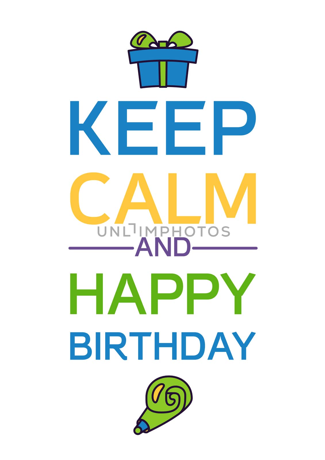 Happy Birthday And Keep Calm Poster. Celebration Greeting Card. Vector