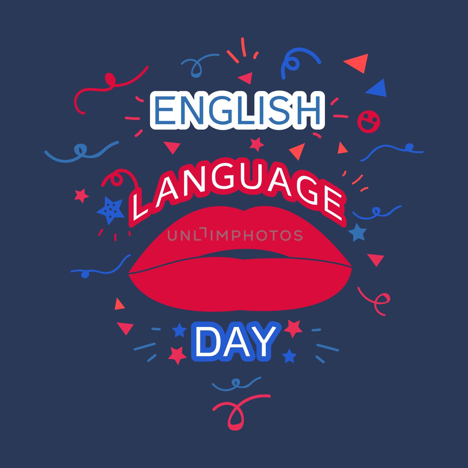 English Language Day Banner With Lips. Vector