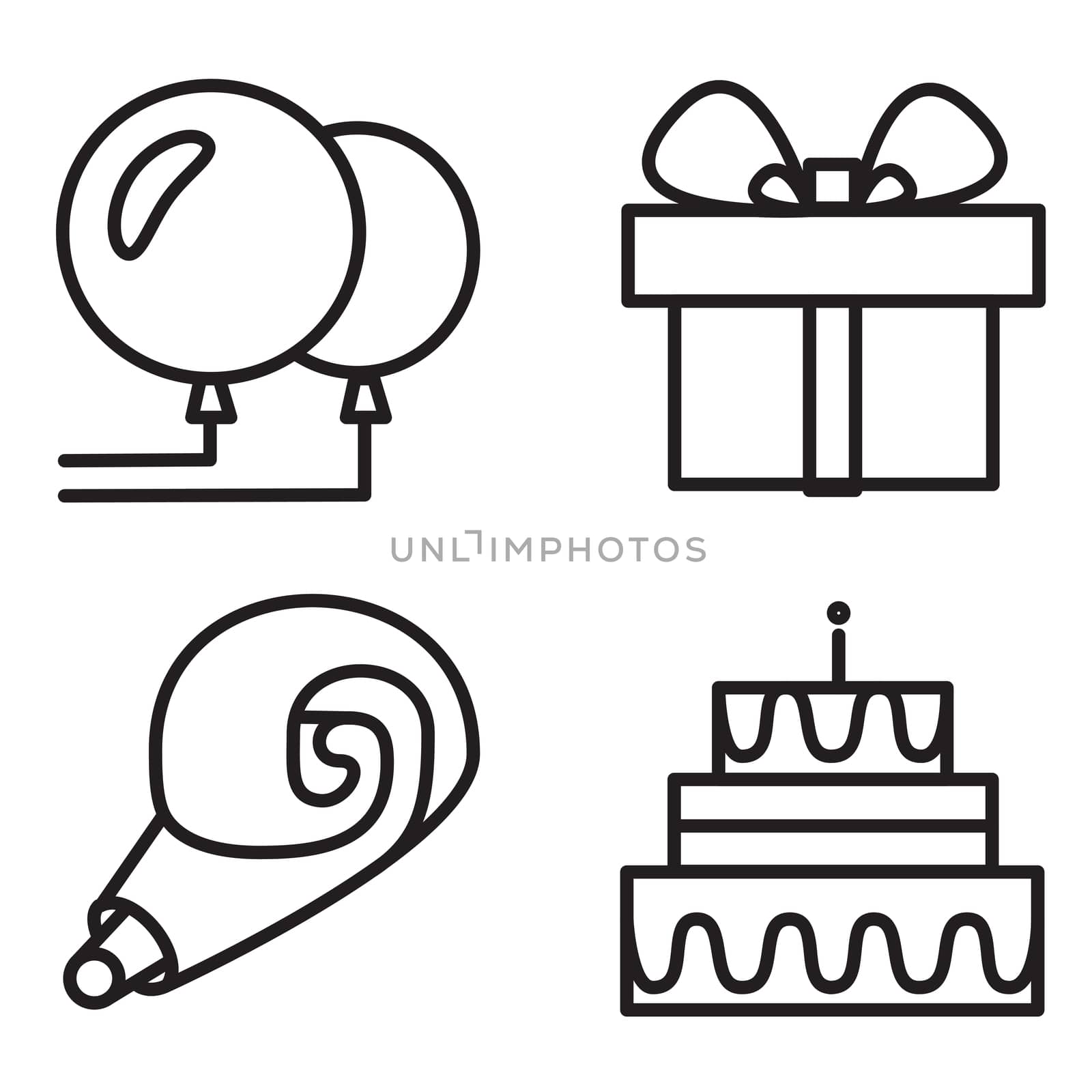 Happy Birthday Icons. Celebration Greeting Symbols. Vector