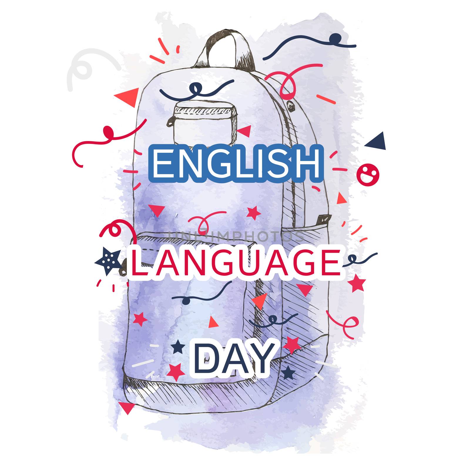 English Language Day Banner With School Bag. Vector