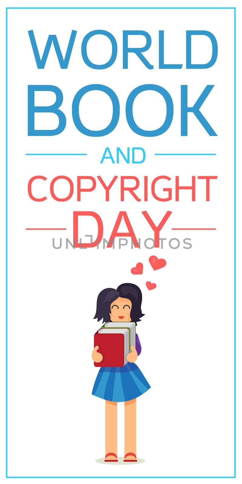 World Book and Copyright Day Vertical Banner Wtih Reading Girl. Vector