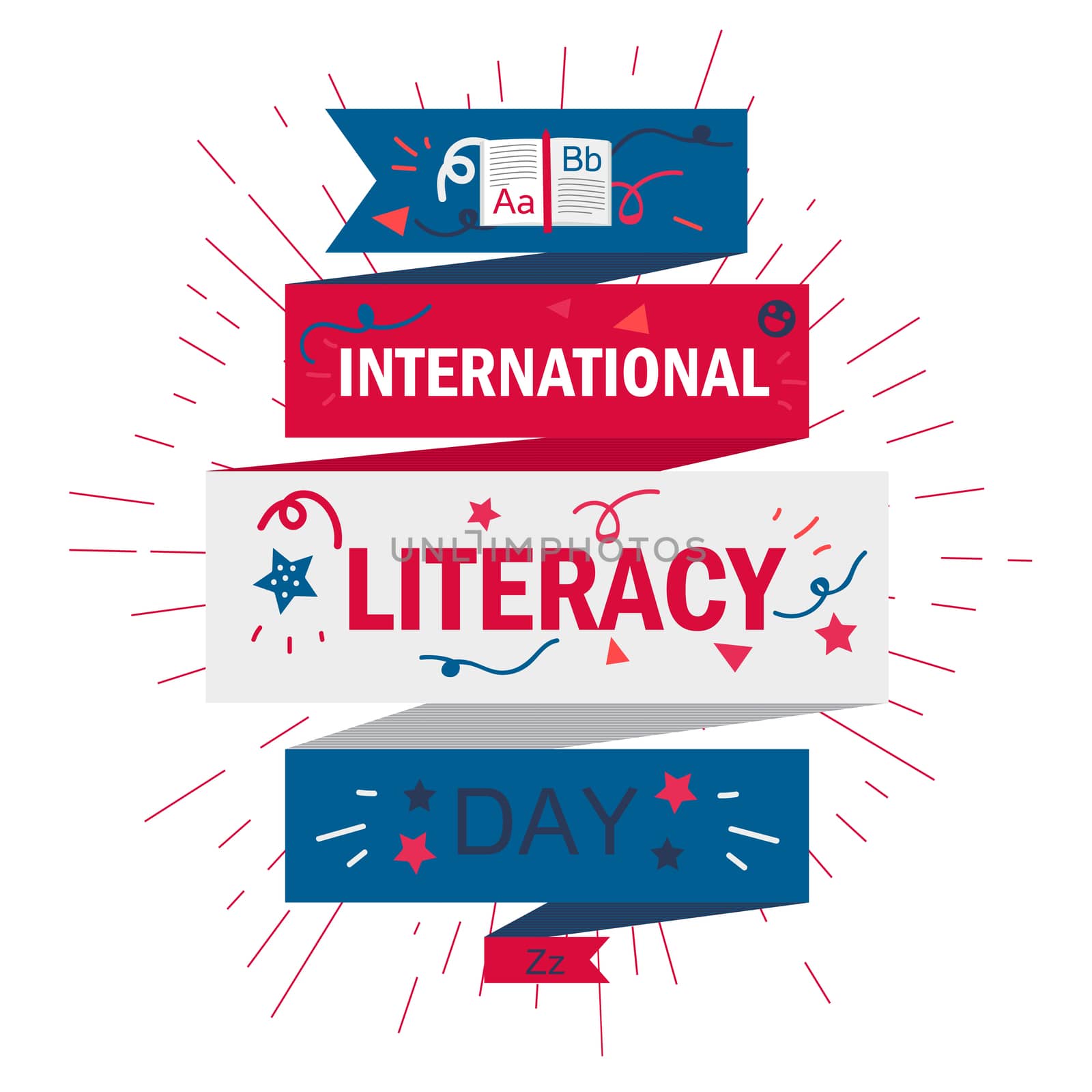 International Literacy Day Celebration Banner With Book. Vector