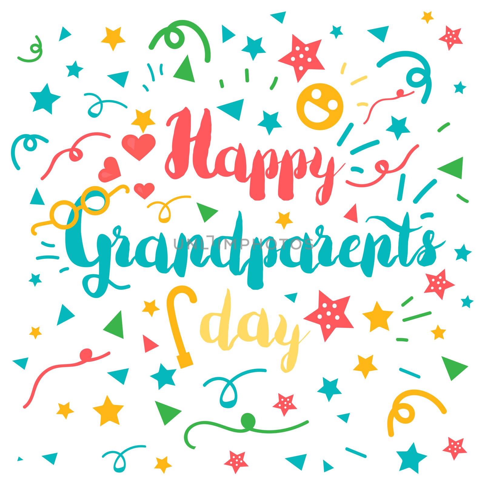 Happy Grandparents Day Greeting Banner with glasses, hearts, smile and cane. Vector