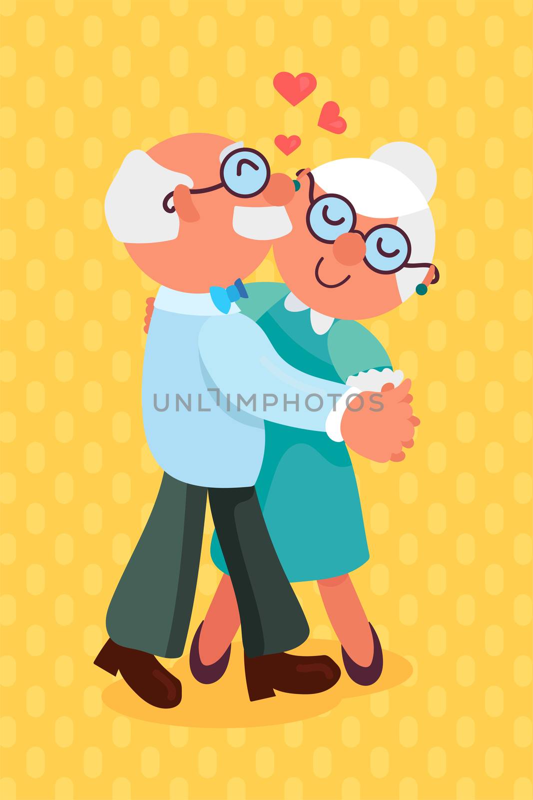 Happy Grandparents Day Greeting Banner with dancing and smiling grandfather and grandmother. Vector