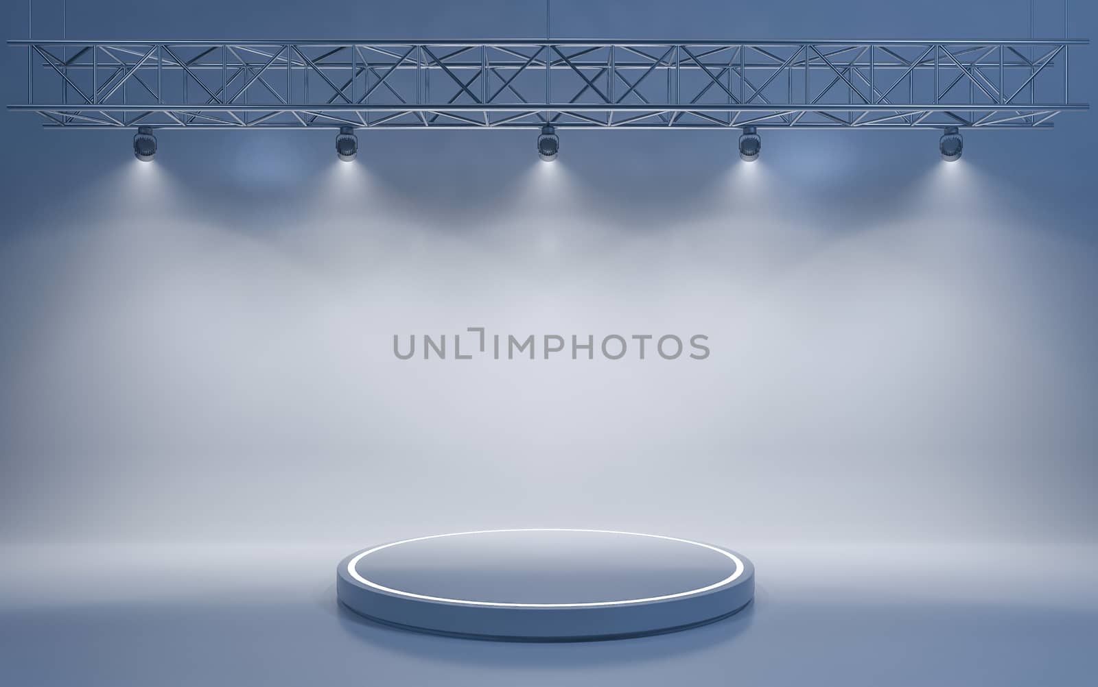 Spotlight background and lamp with circular stage. 3d rendering