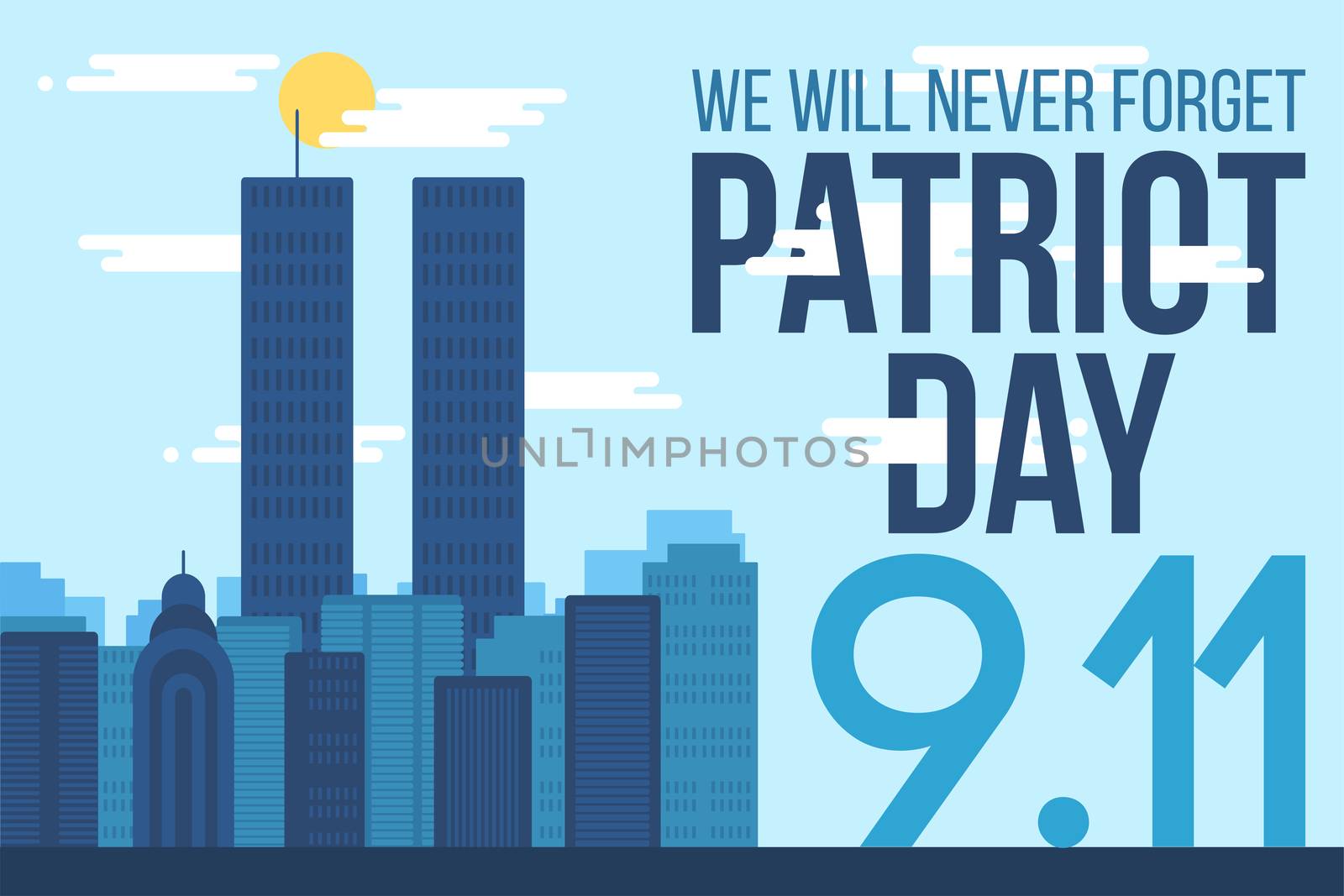 Patriot Day Banner. 11th September. We will never forget. Twins Tower. Vector