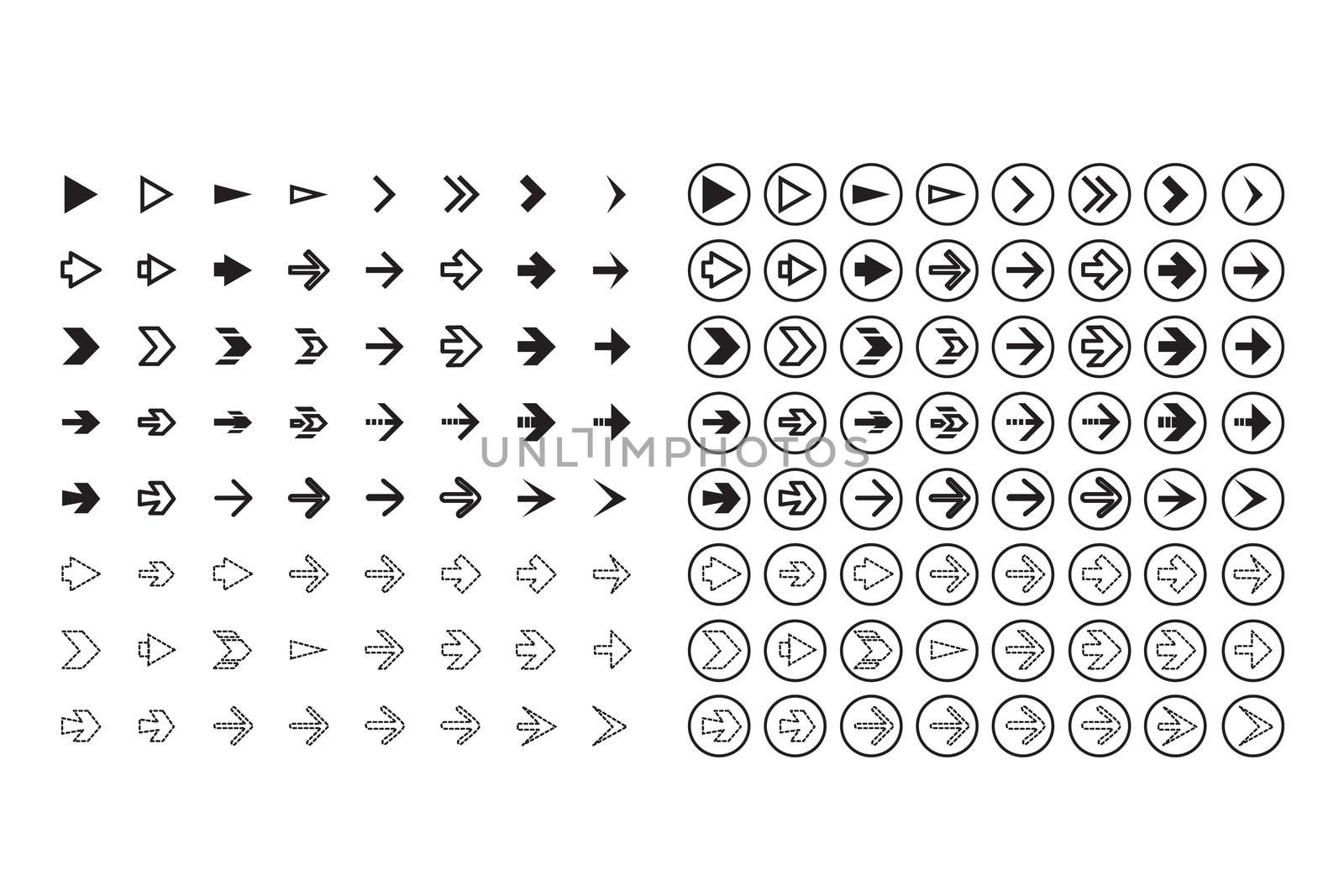 Isolated arrows set, undo and previous buttons. Vector