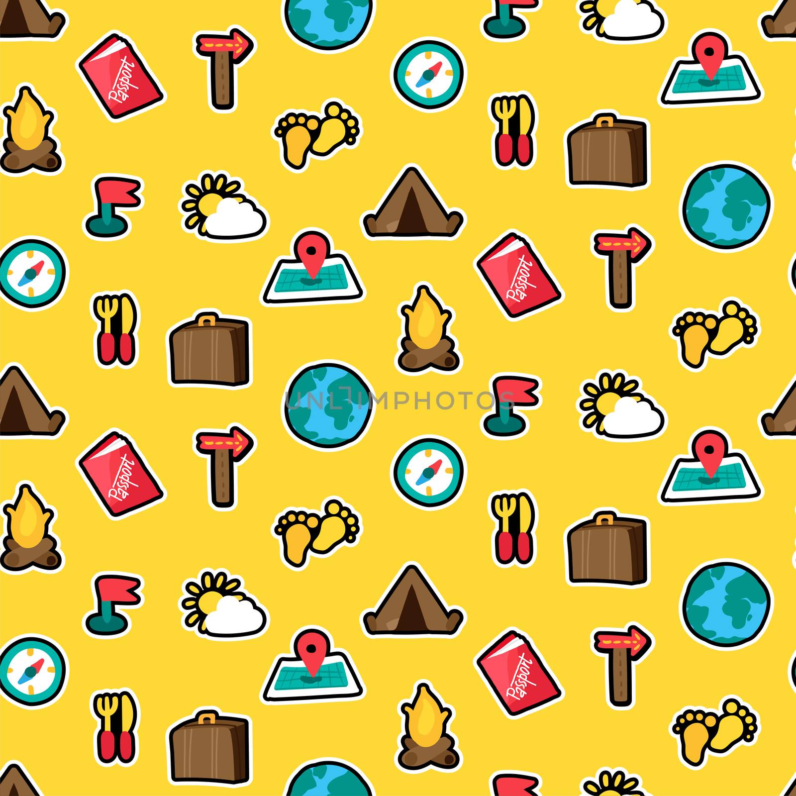 Camp, tourism and travel seamless pattern by barsrsind