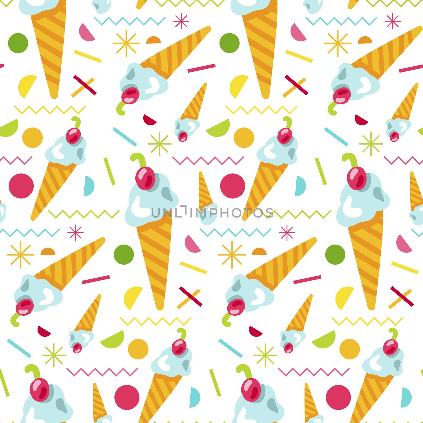 Vector Sweet Ice Cream Seamless Pattern. . Girl fashion sweet ornament design. Nice cartoon background. Fun wrap