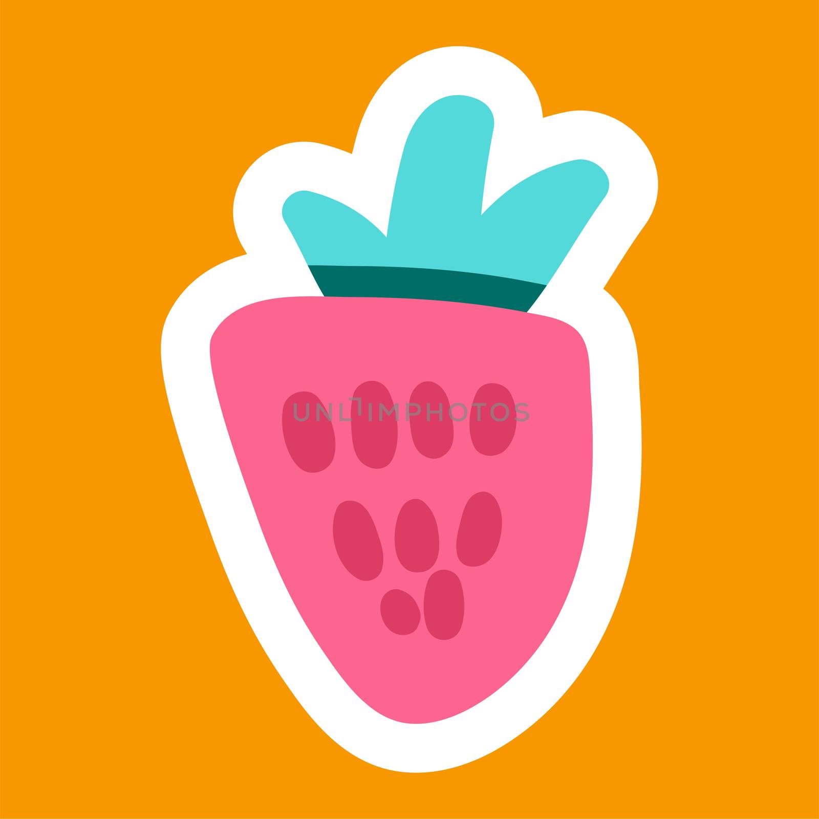 Strawberry cartoon sticker. Nice berry. Girl fashion patch. Sweet and tasty natural food icon. Vector