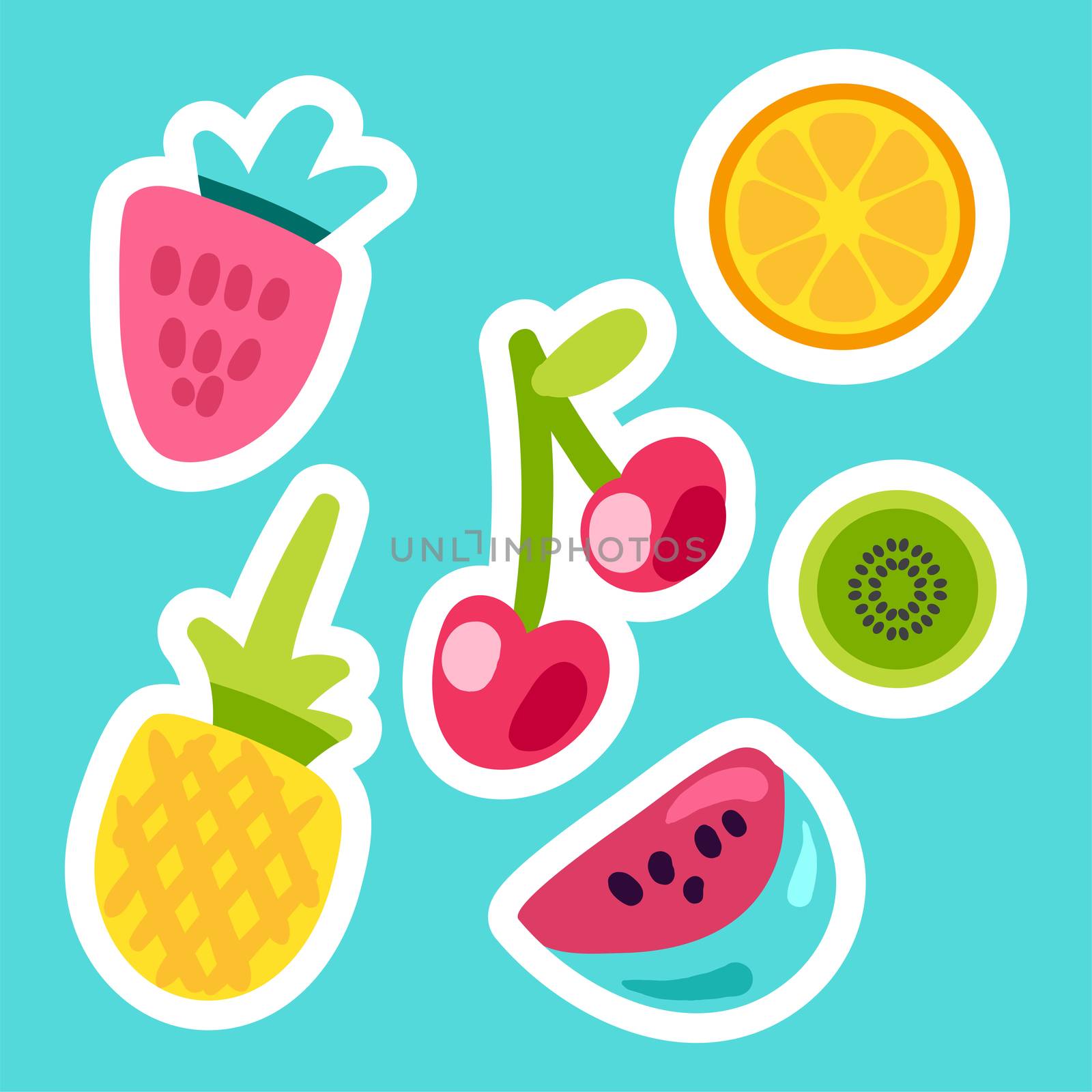 Sweet Tasty Summer Fruits And Berries Set. Vegan vector