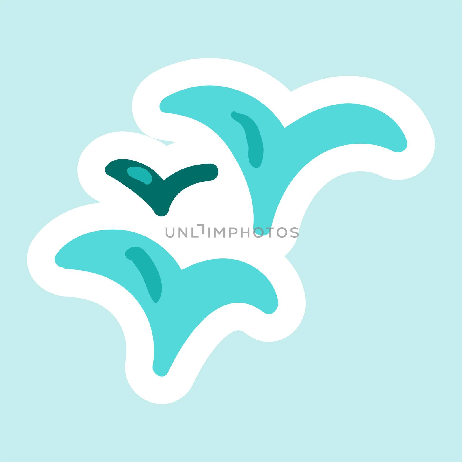 Flying birds in sky. Freedom sticker and patch. Vector