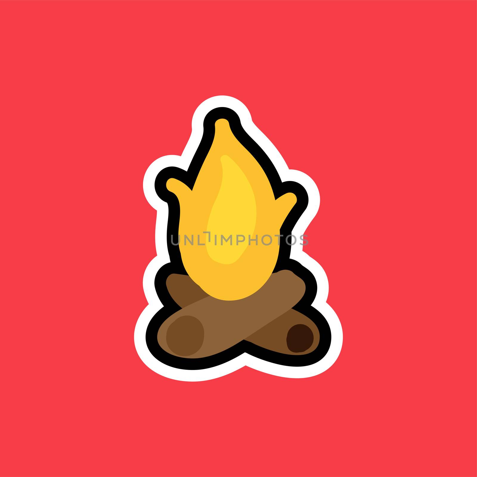 Cartoon sticker with campfire. Vector