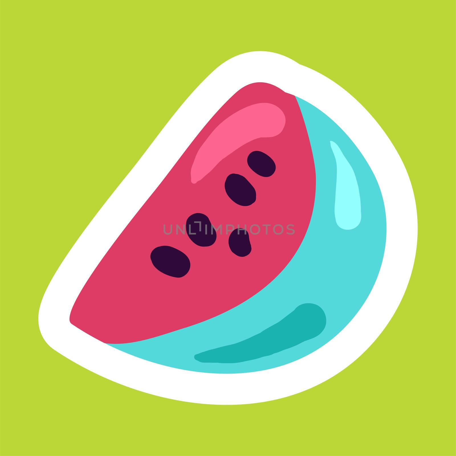 Watermelon slice cartoon sticker. Nice berry. Girl fashion patch. Sweet and tasty natural food icon. Vector