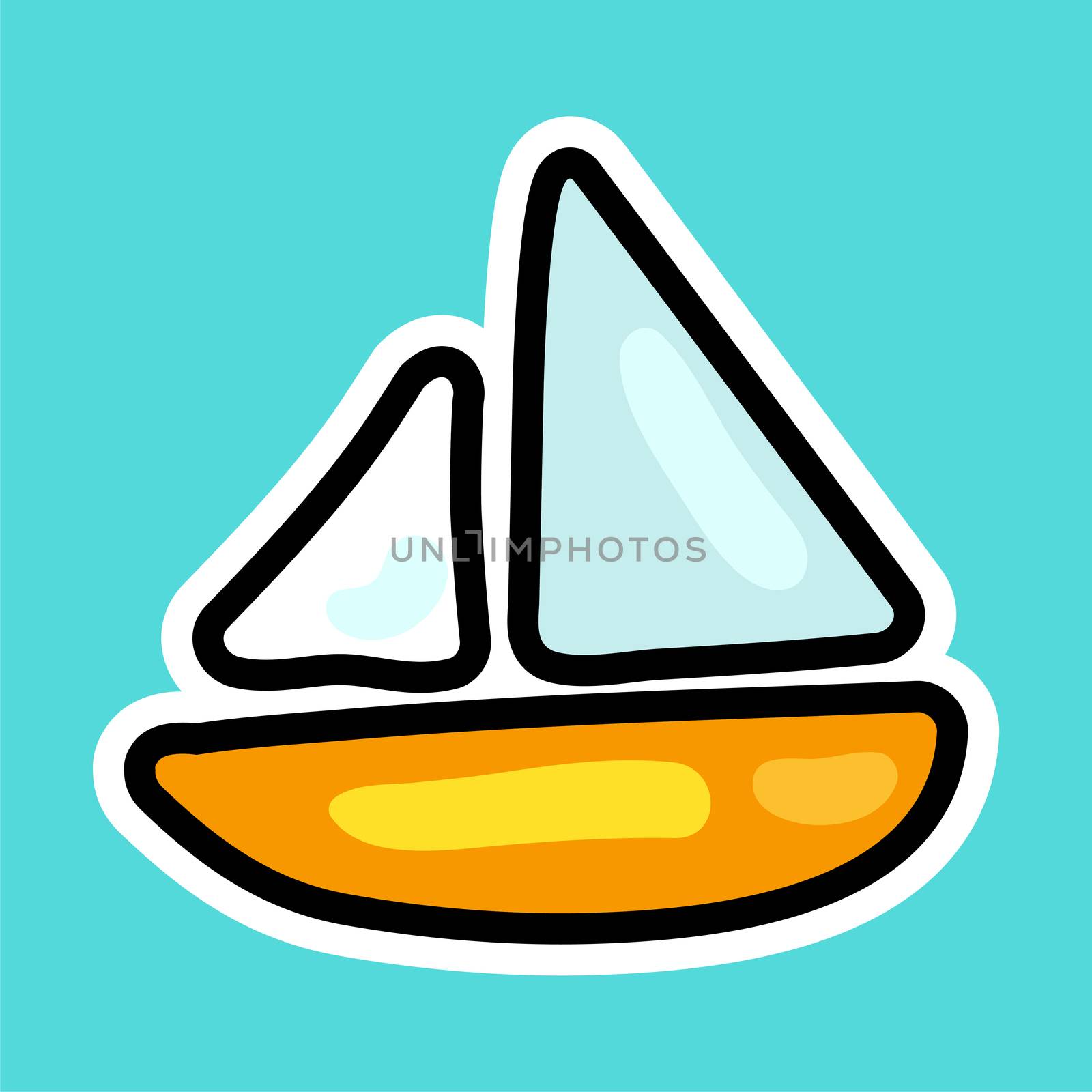 Vector ship or boat in cartoon style. Isolated icon of ship in sea or ocean with background