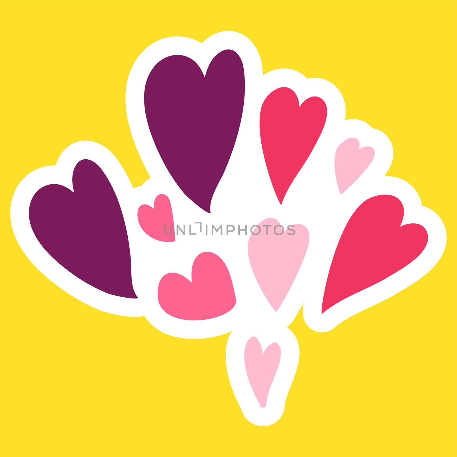 Vector Romantic Love Patch in doodle cartoon style. Hearts bouquet. Girl fashion patchworks design. Nice cartoon sticker. Fun badge