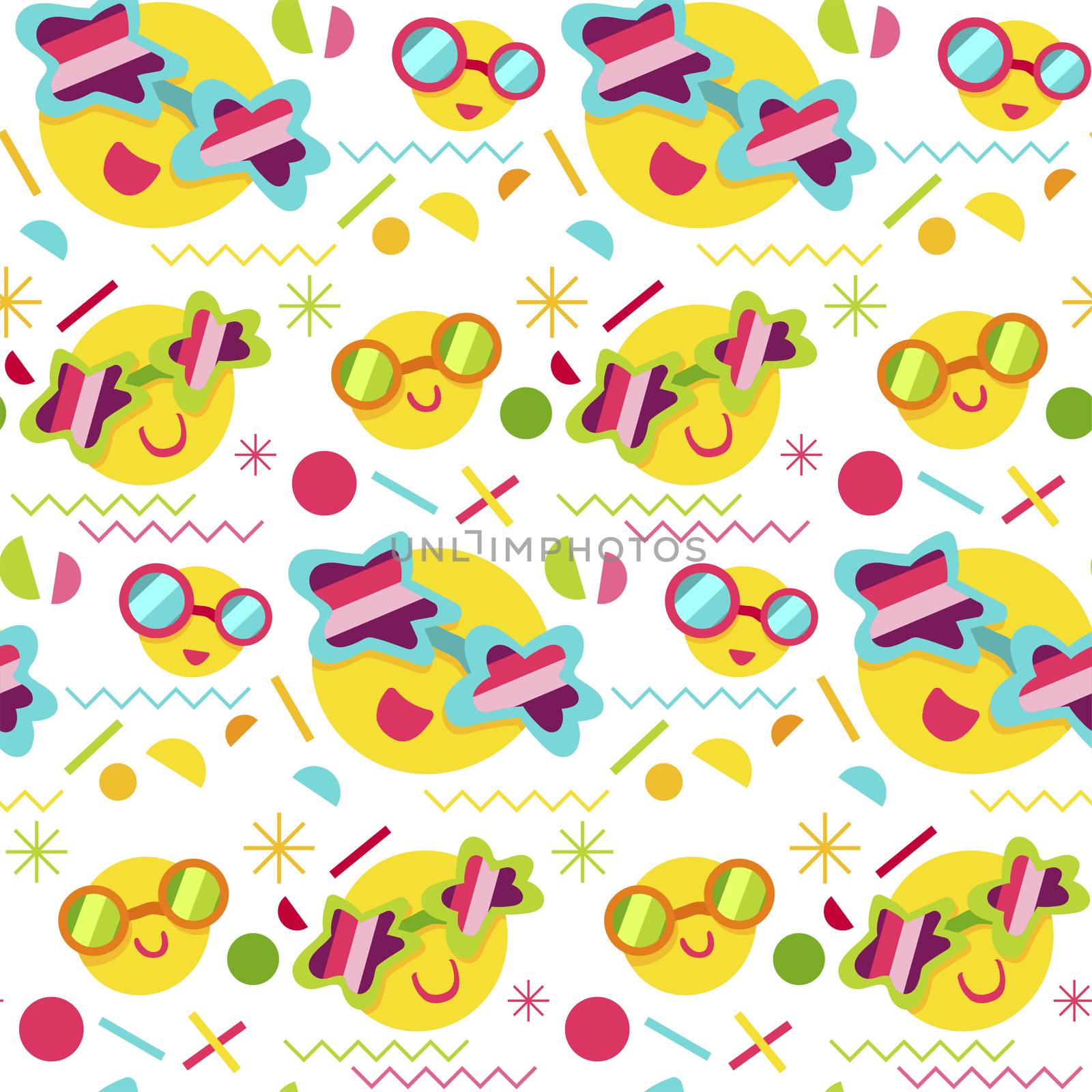 Fashion memphis bright seamless pattern with smiles by barsrsind