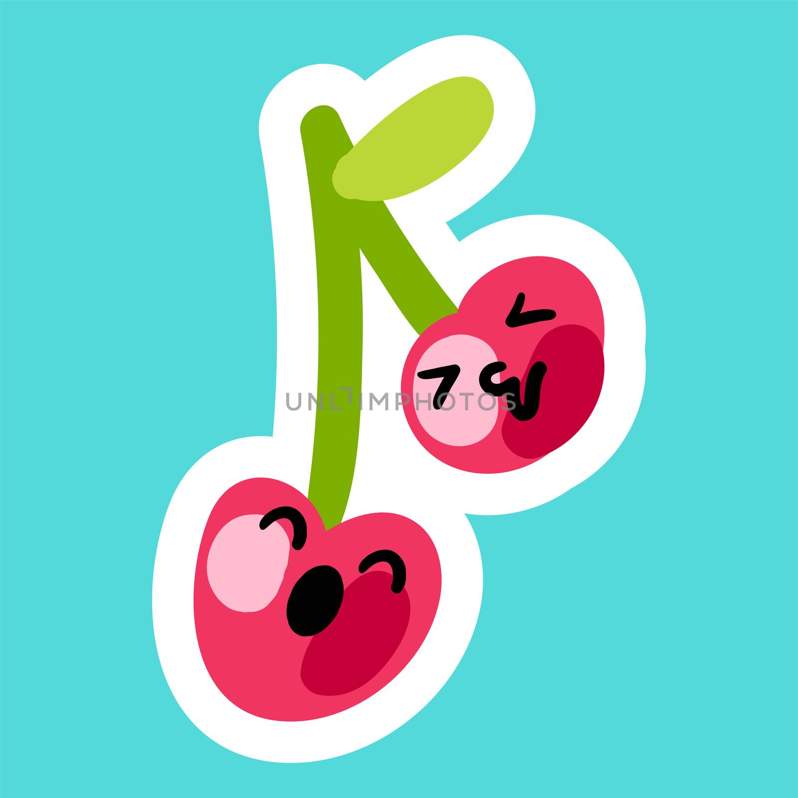 A pair of smiling and happy cherries. The symbol of the berries for juice, jam and tea. Sweet dessert. Vector