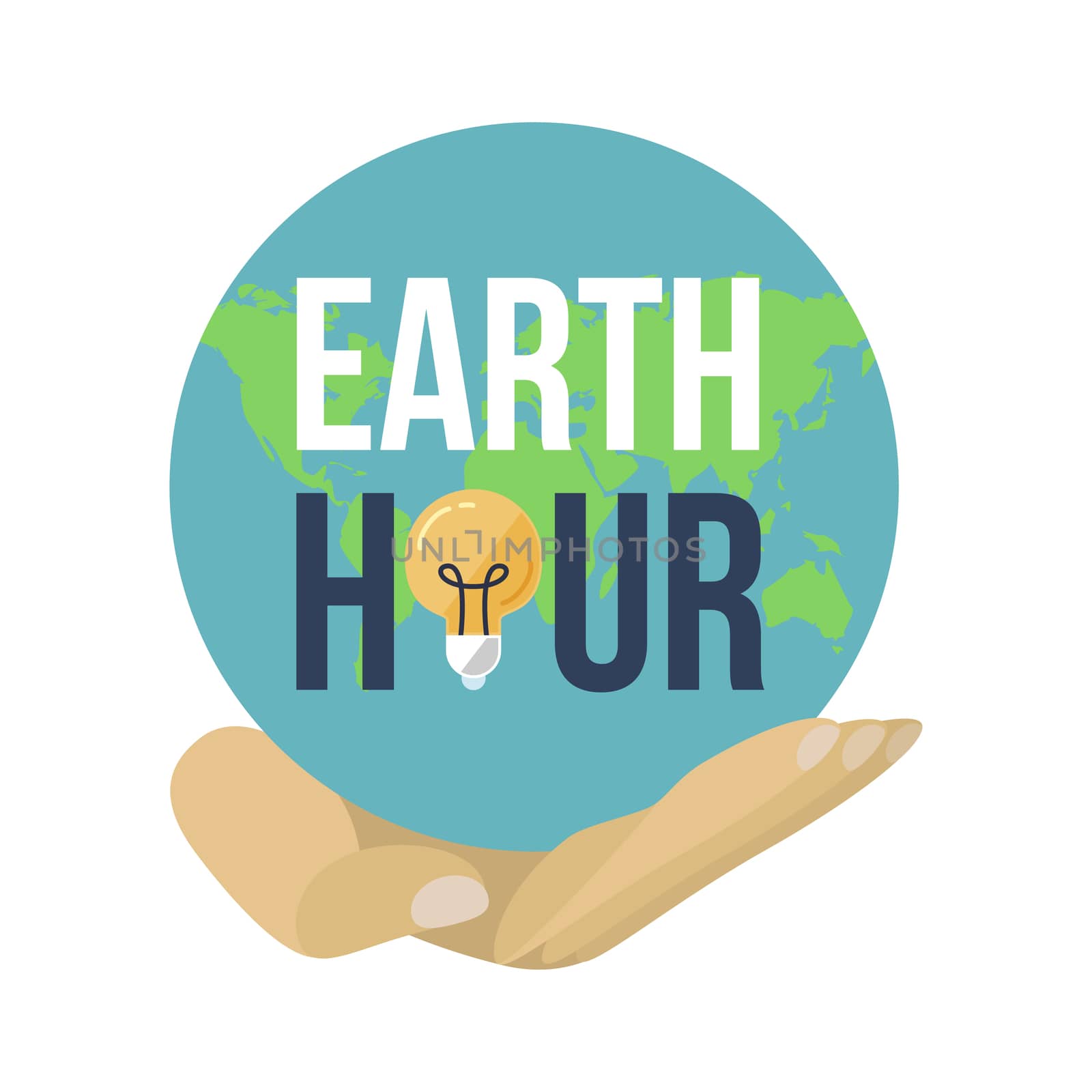 Earth Hour Banner With Lamp And Text. Ecology poster. Vector