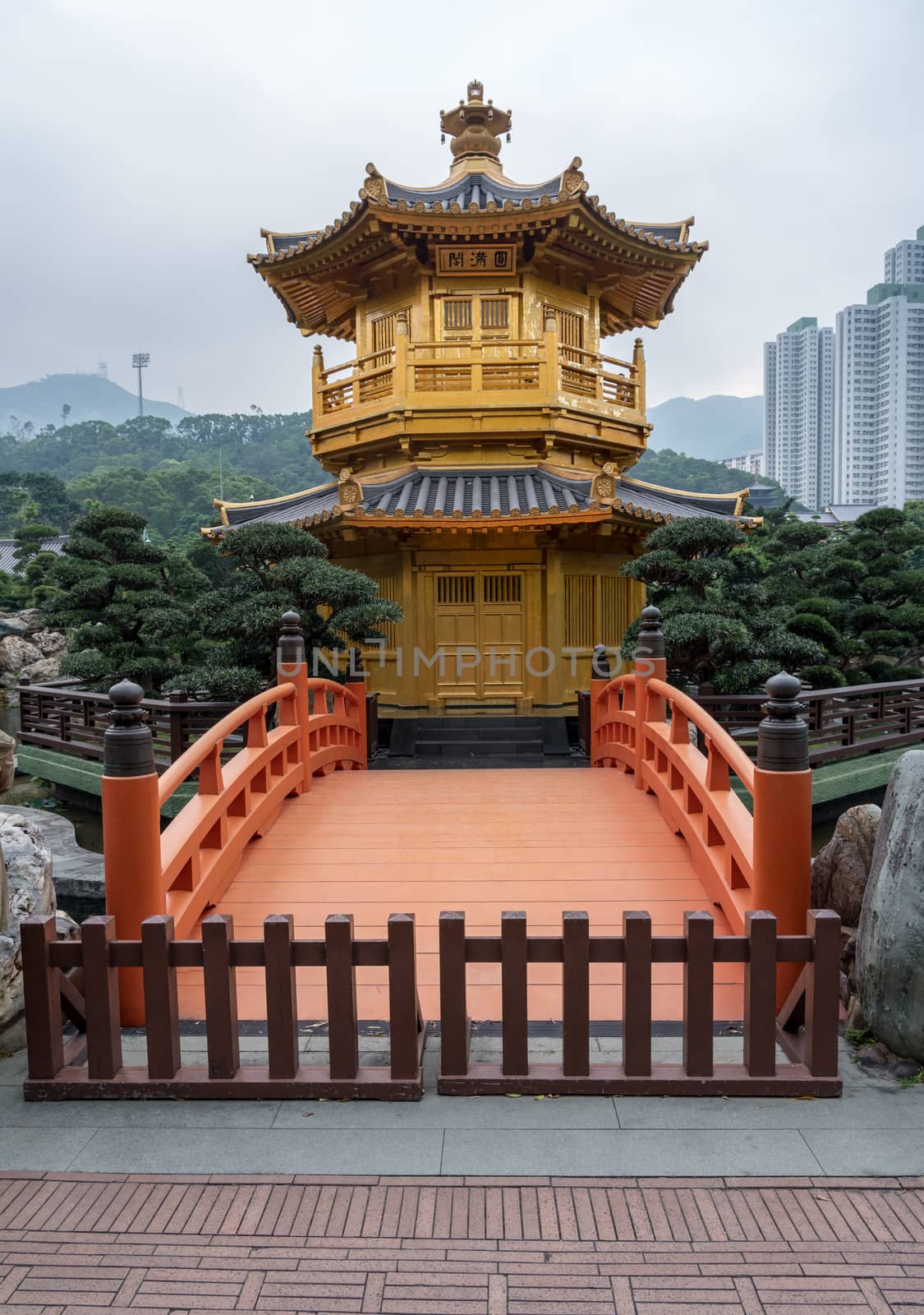 Temple in the Nan Lian Garden by Chi Lin Nunnery in Hong Kong