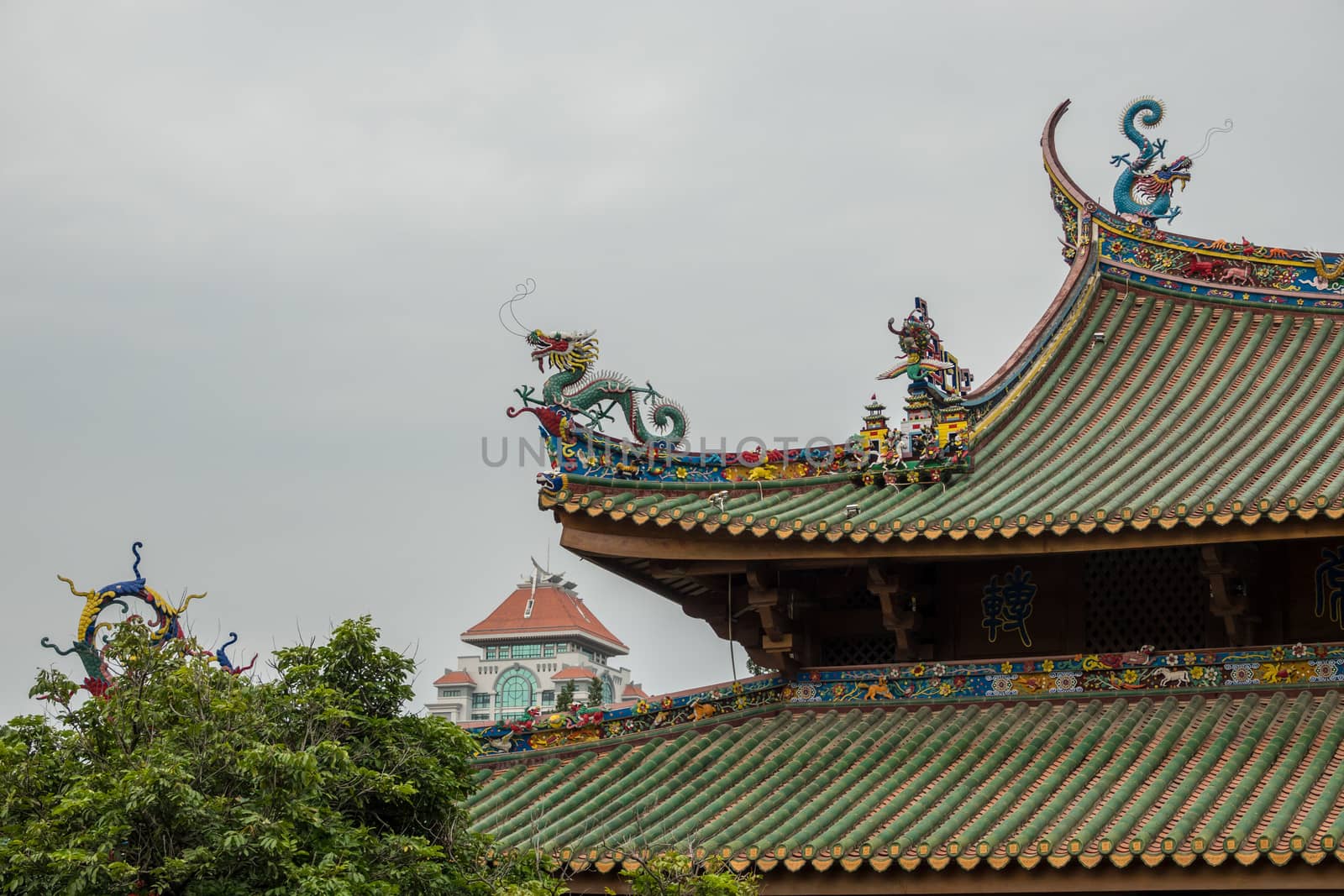 XIAMEN, CHINA - OCTOBER 31, 2018: Detail of roof carvings on South Putuo or Nanputuo Temple