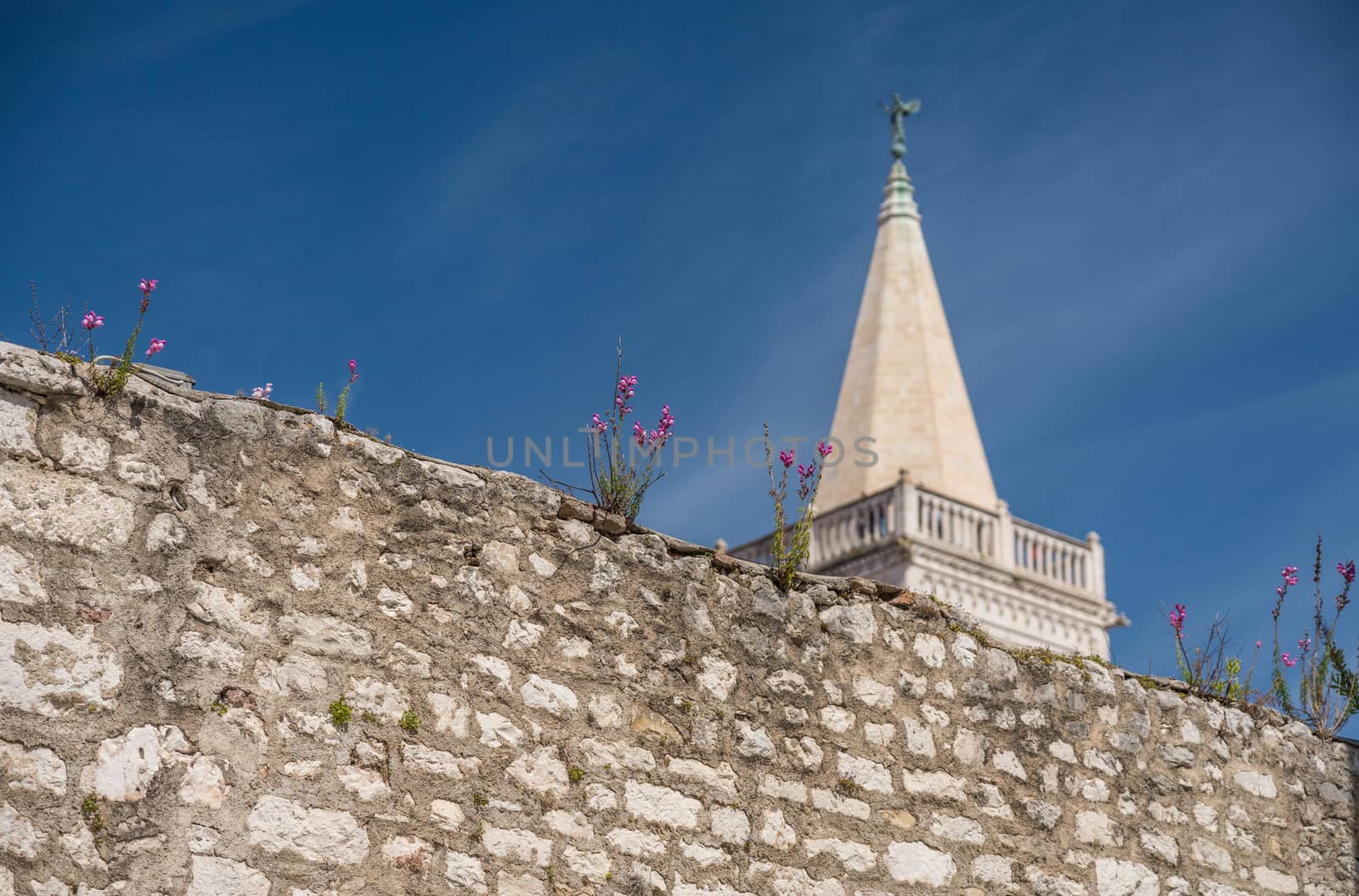 Belltower of St Elias's church in the ancient old town of Zadar in Croatia