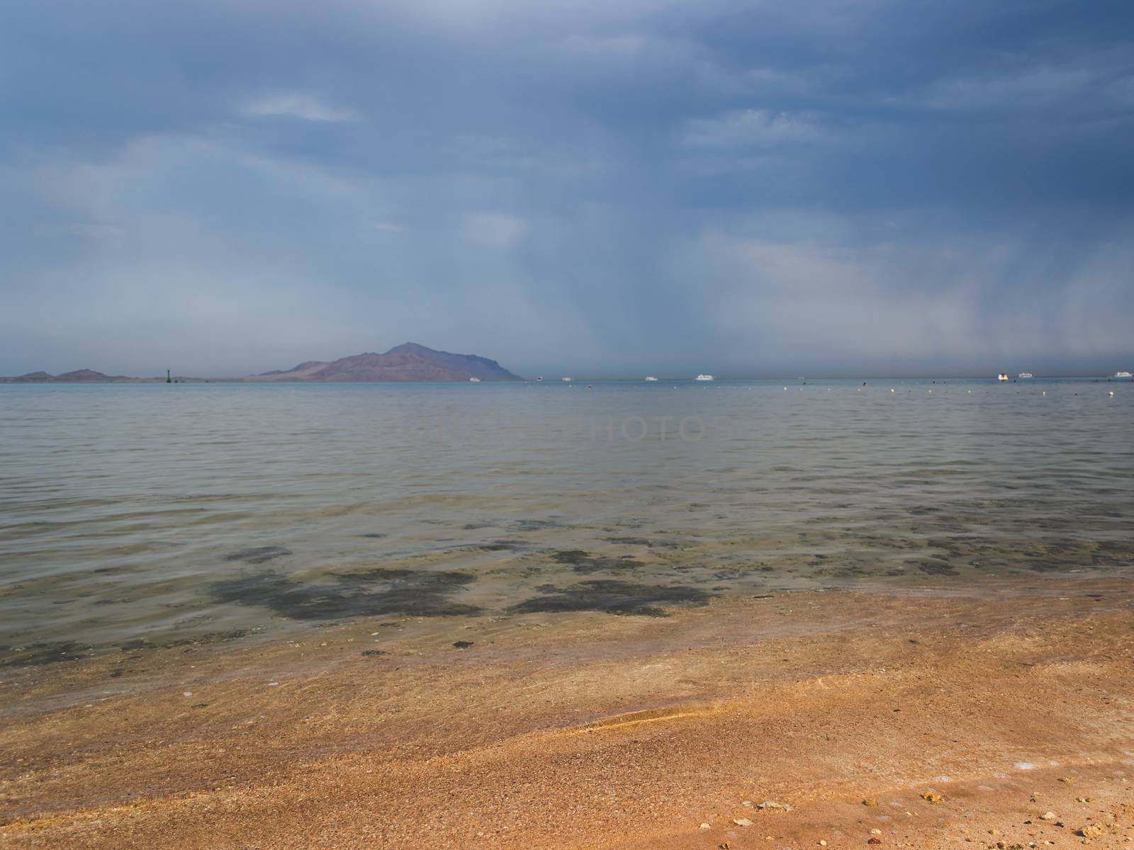 Overcast sky over the Red sea and Tiran Island