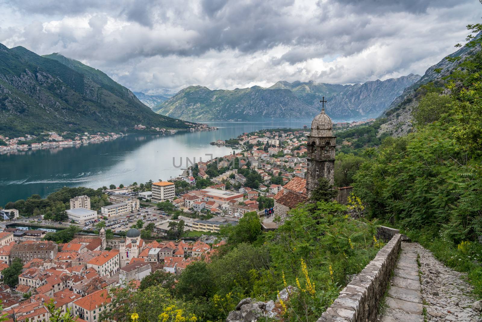 Steep pathway by Church of our Lady of Remedy above old town Kotor in Montenegro
