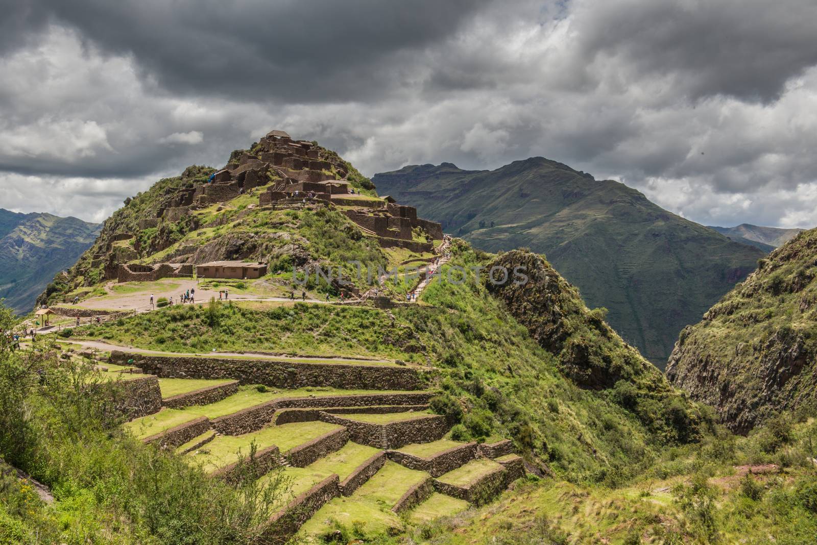 The Sacred Valley and the Inca ruins of Pisac, near Cuzco Peru. by rayints