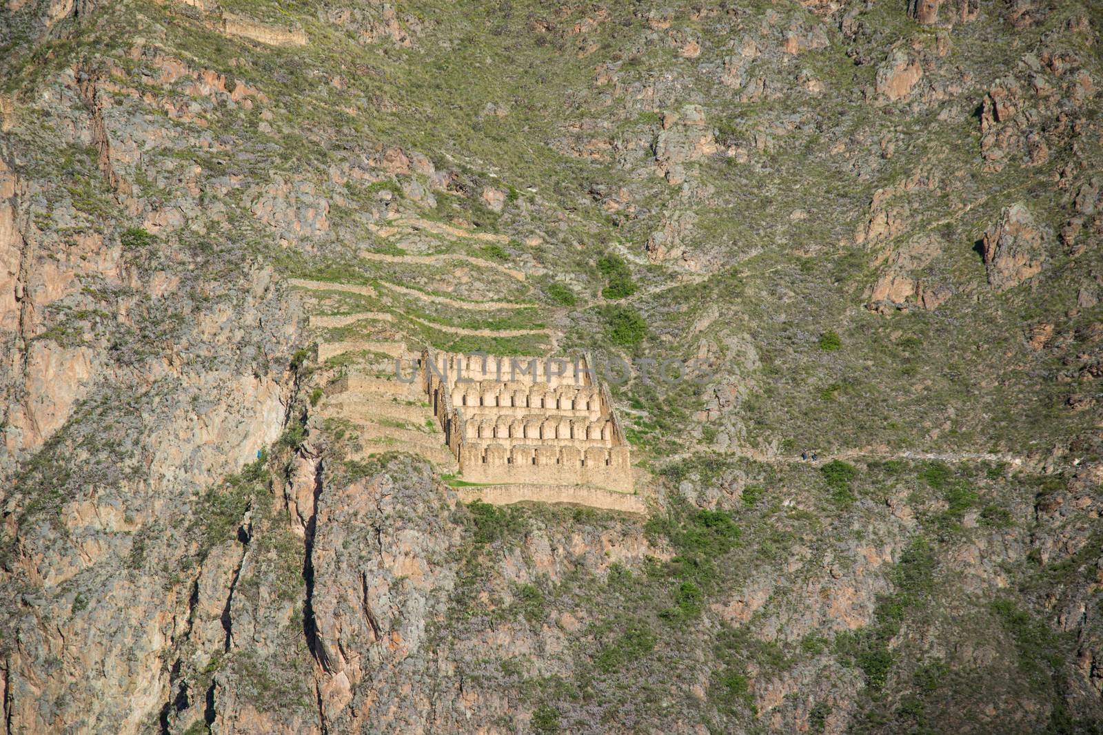 Pinkulluna Inca ruins in the sacred valley in the Peruvian Andes. Peru, Ollantaytambo. by rayints