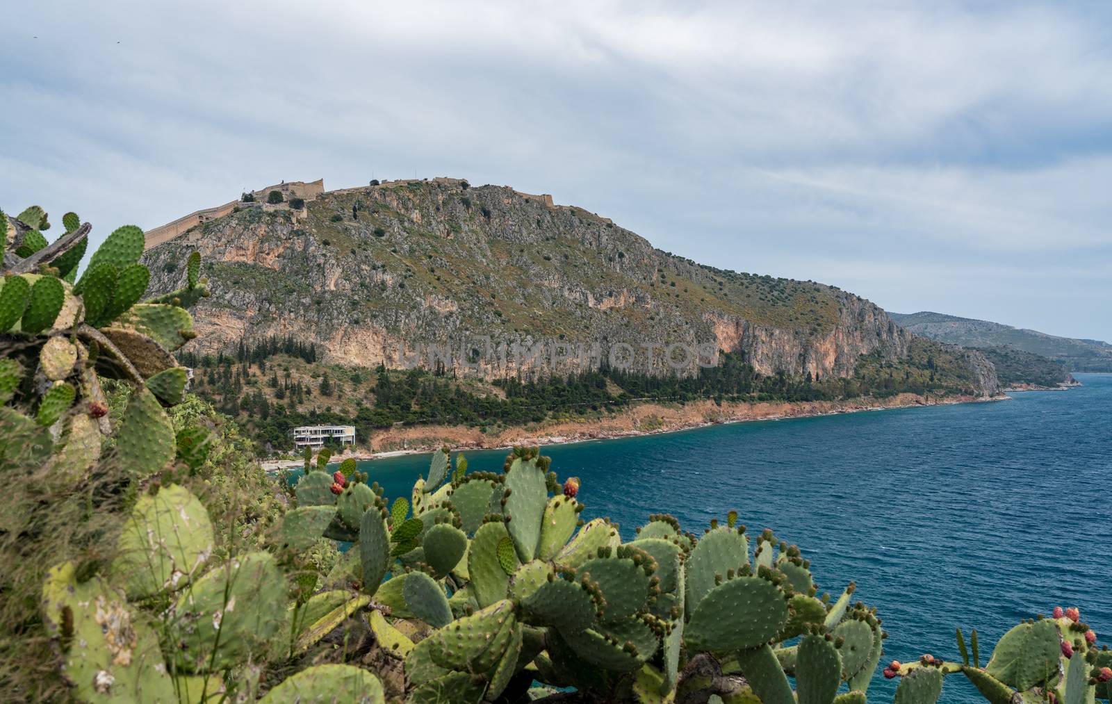 Hilltop fortress of Palamidi above the city of Nafplio in Greece