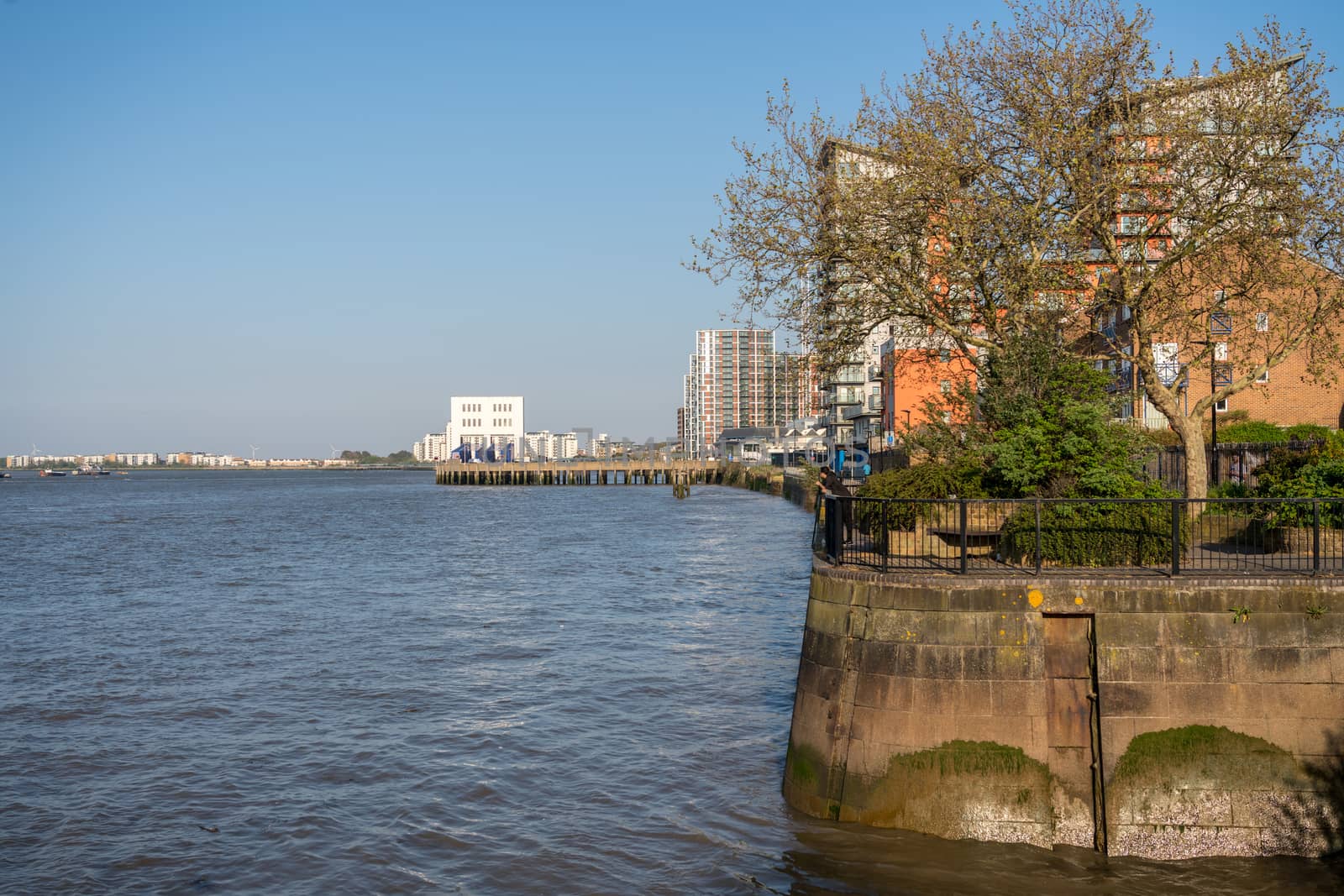 Wharf on the Thames Path National Trail near Woolwich