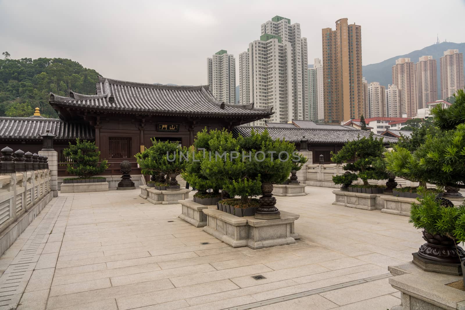 Temple in the Nan Lian Garden by Chi Lin Nunnery in Hong Kong
