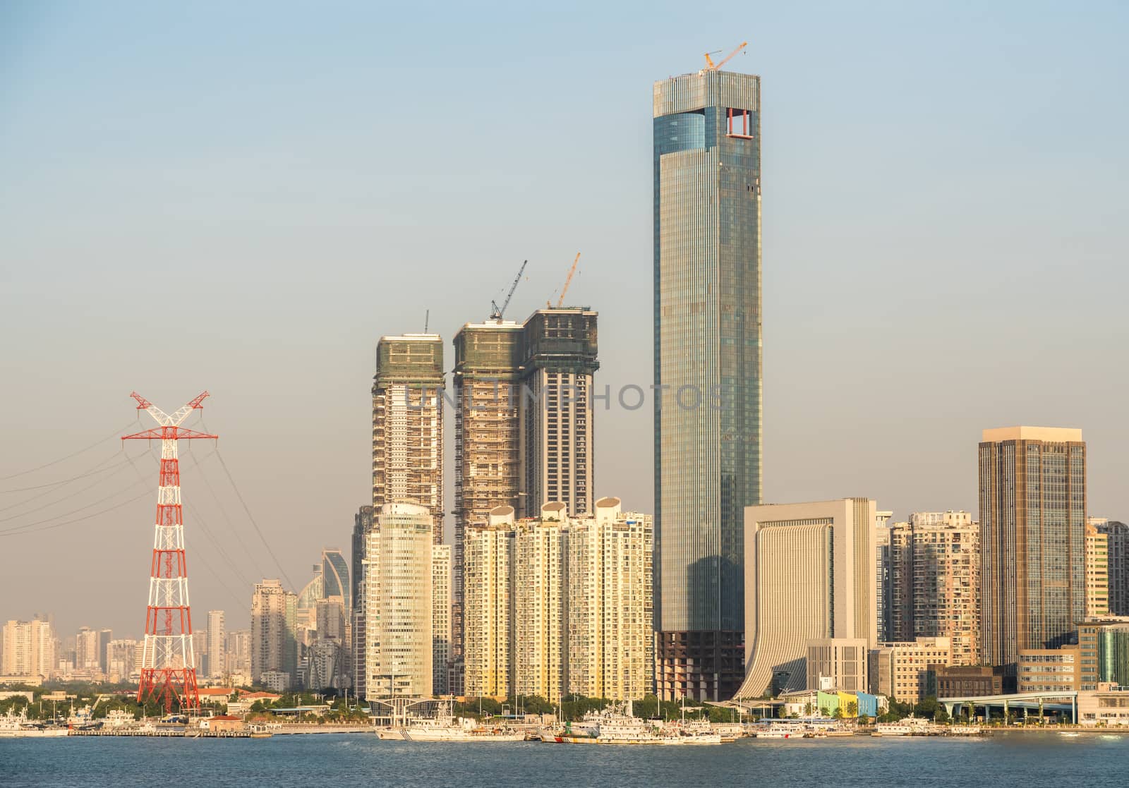 Panorama of the city skyline of Xiamen in China from the ocean