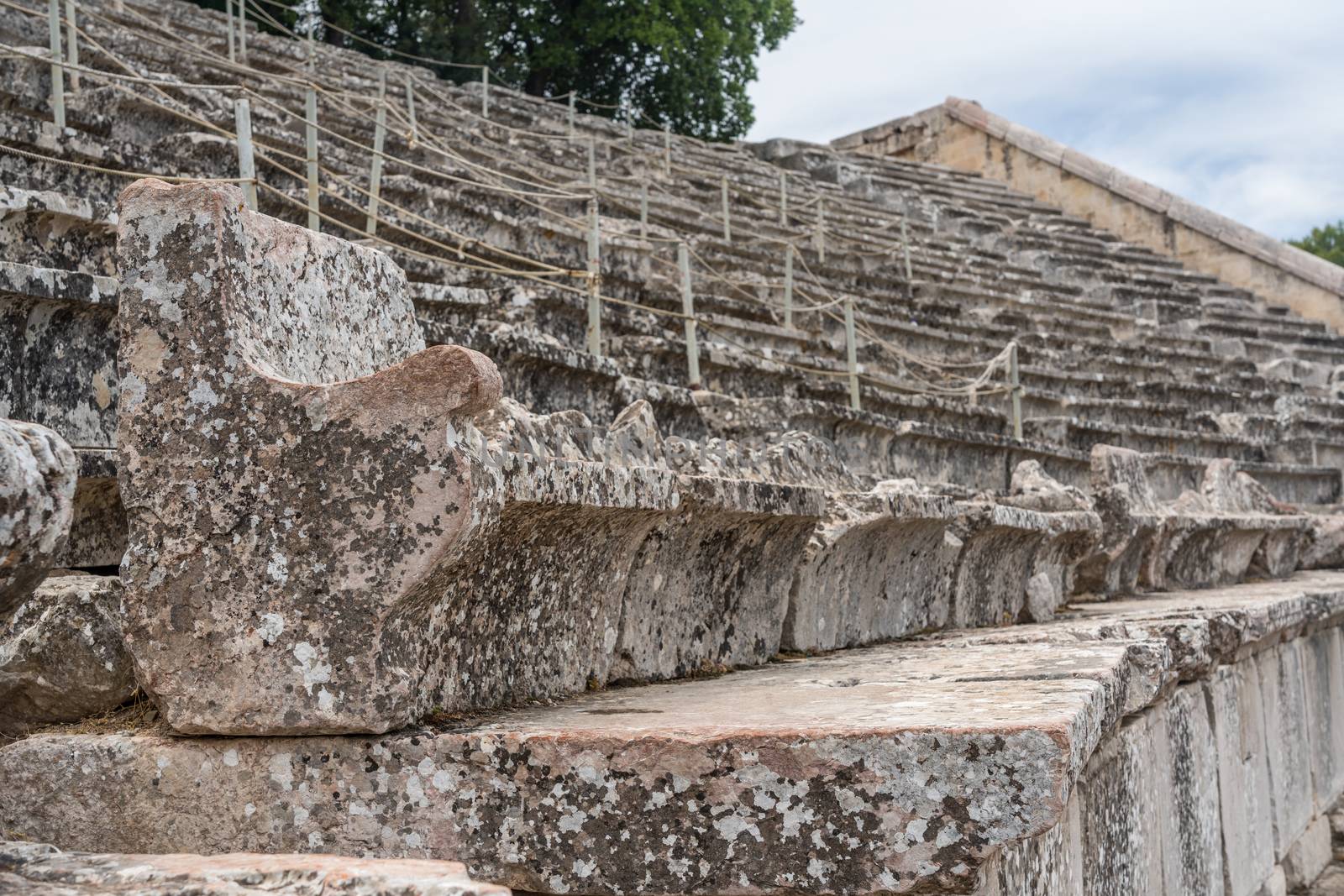 Carved seat in the theater of the Sanctuary of Asklepios at Epidaurus