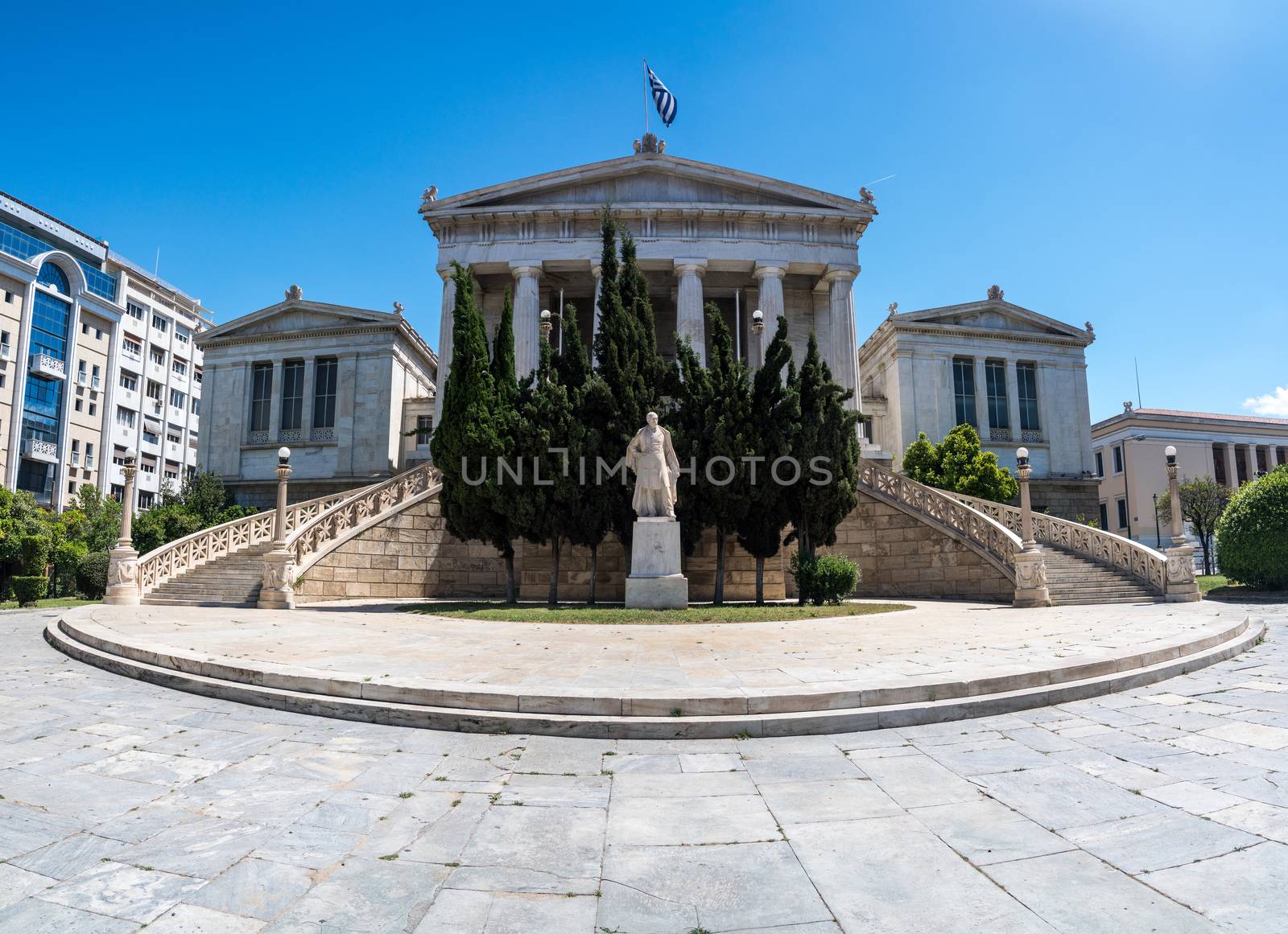 Neoclassical building housing the National Library of Greece in Athens city center